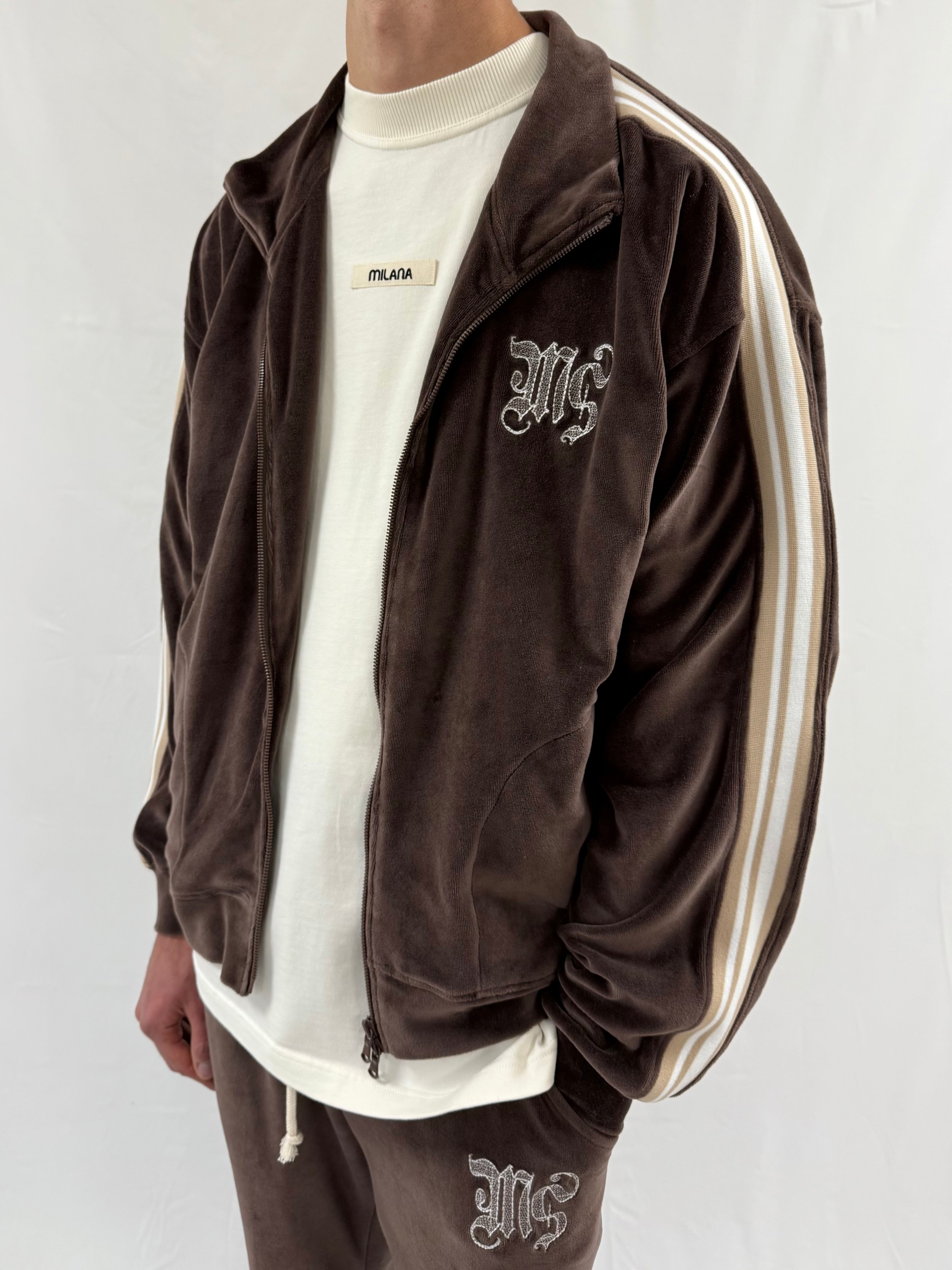 Chocolate Brown Velour Zip Jacket.