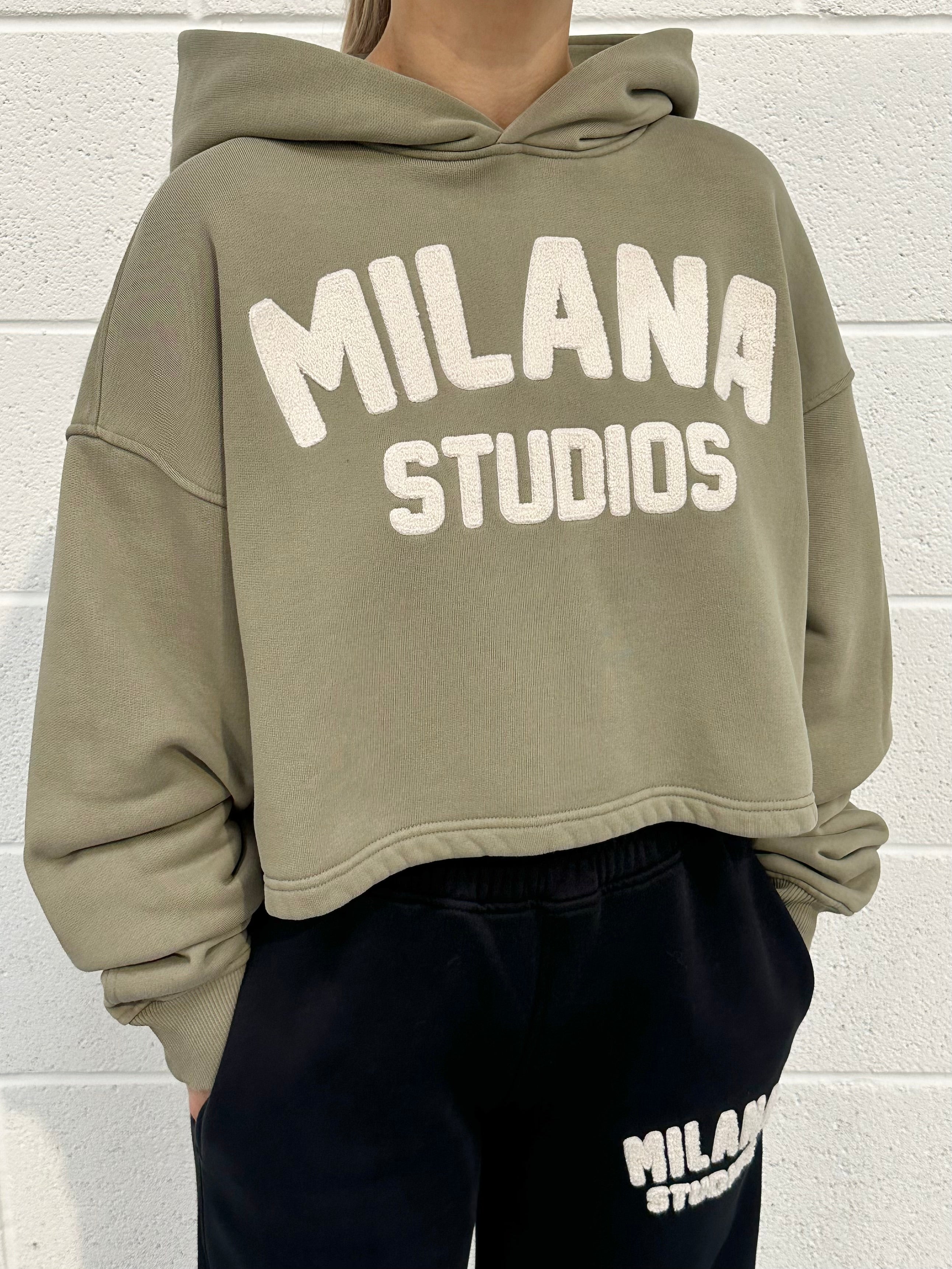 Cool Khaki Teddy Cropped Heavyweight Hoodie.