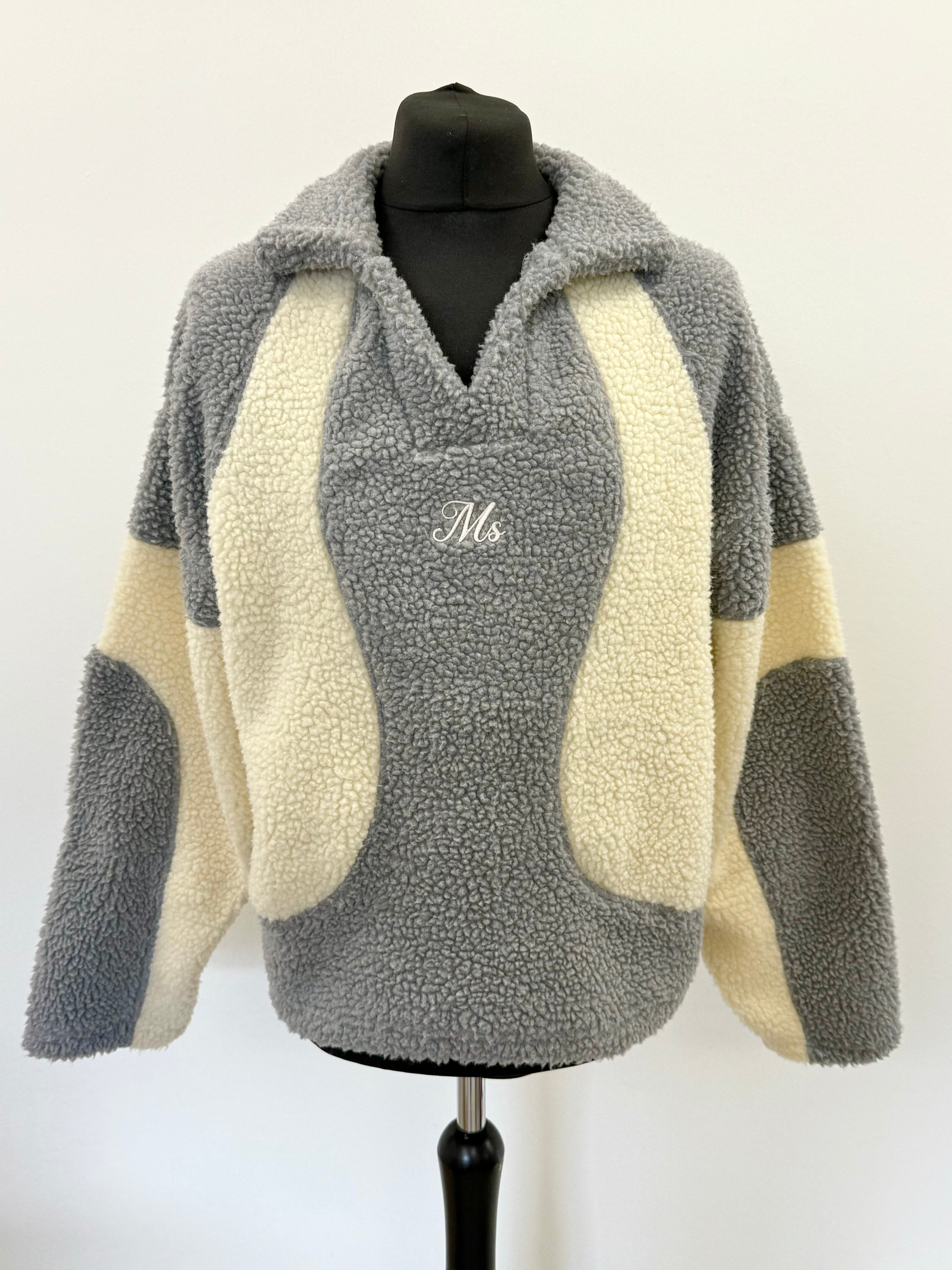 Beige & Grey Two Tone V Collar Fleece.