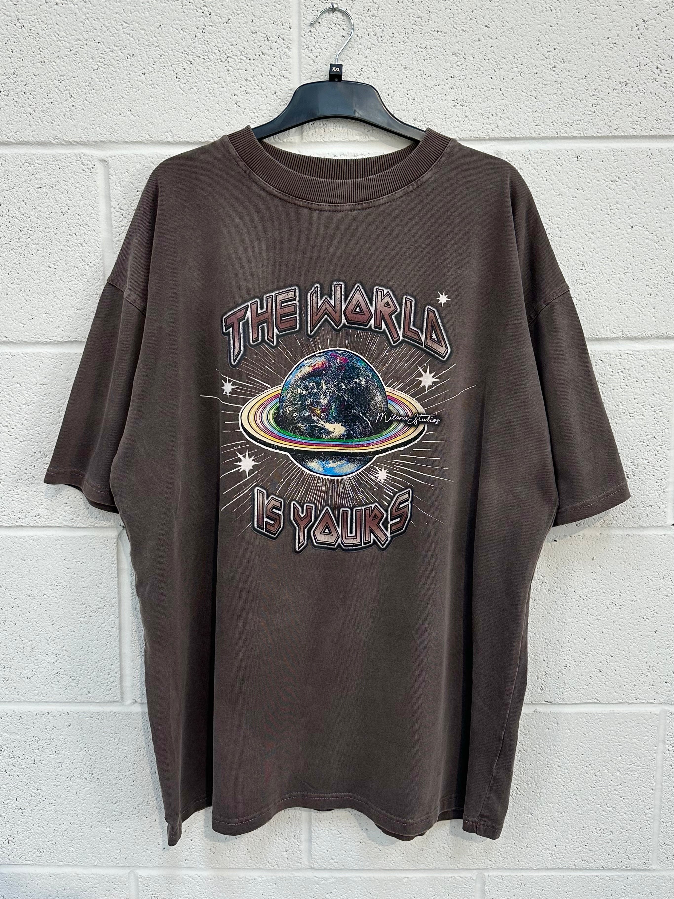 #A2 Washed Brown Planet Heavyweight T-shirt.