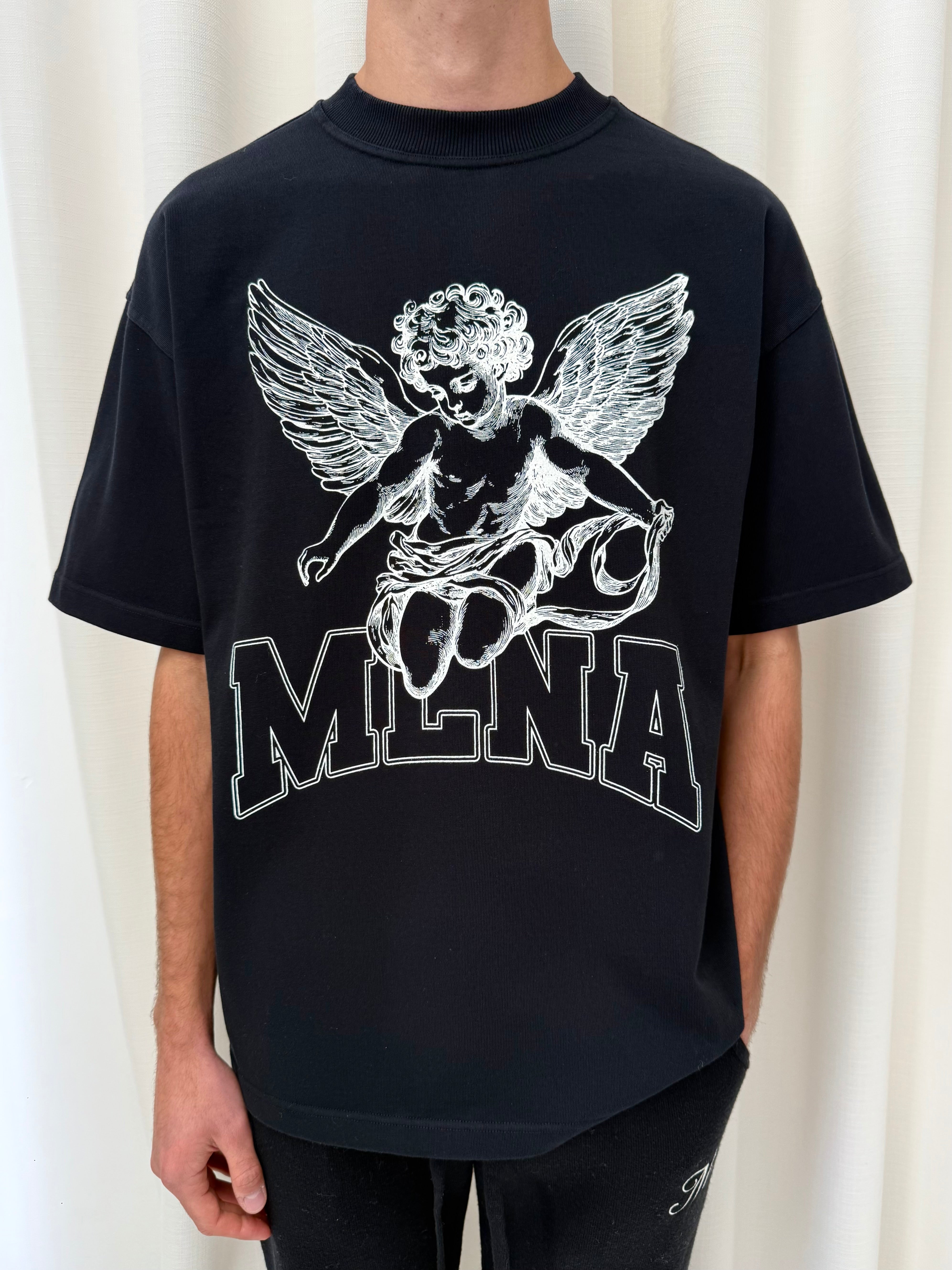 Black Stencilled Cherub Heavyweight T-shirt.