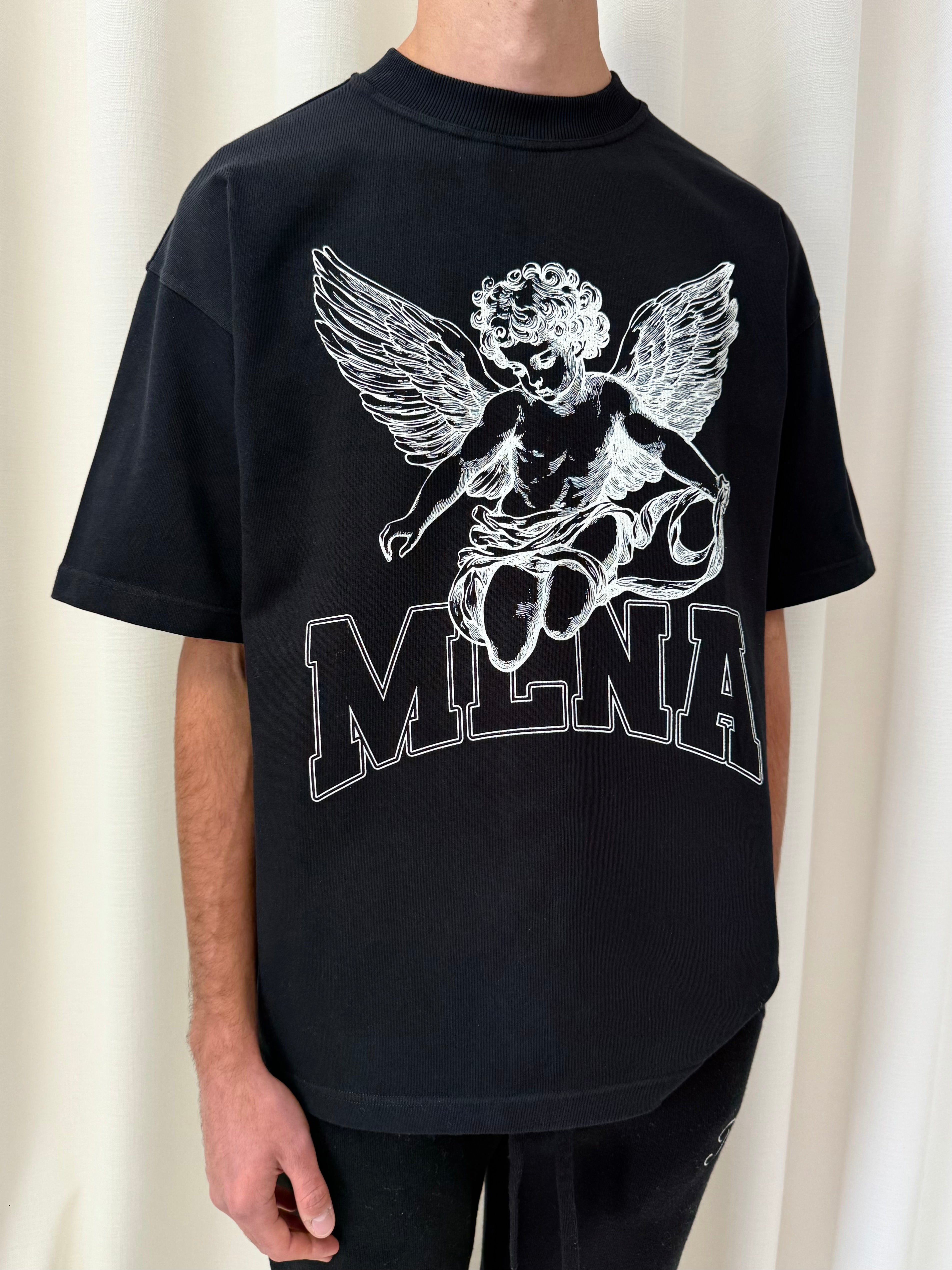 Black Stencilled Cherub Heavyweight T-shirt.