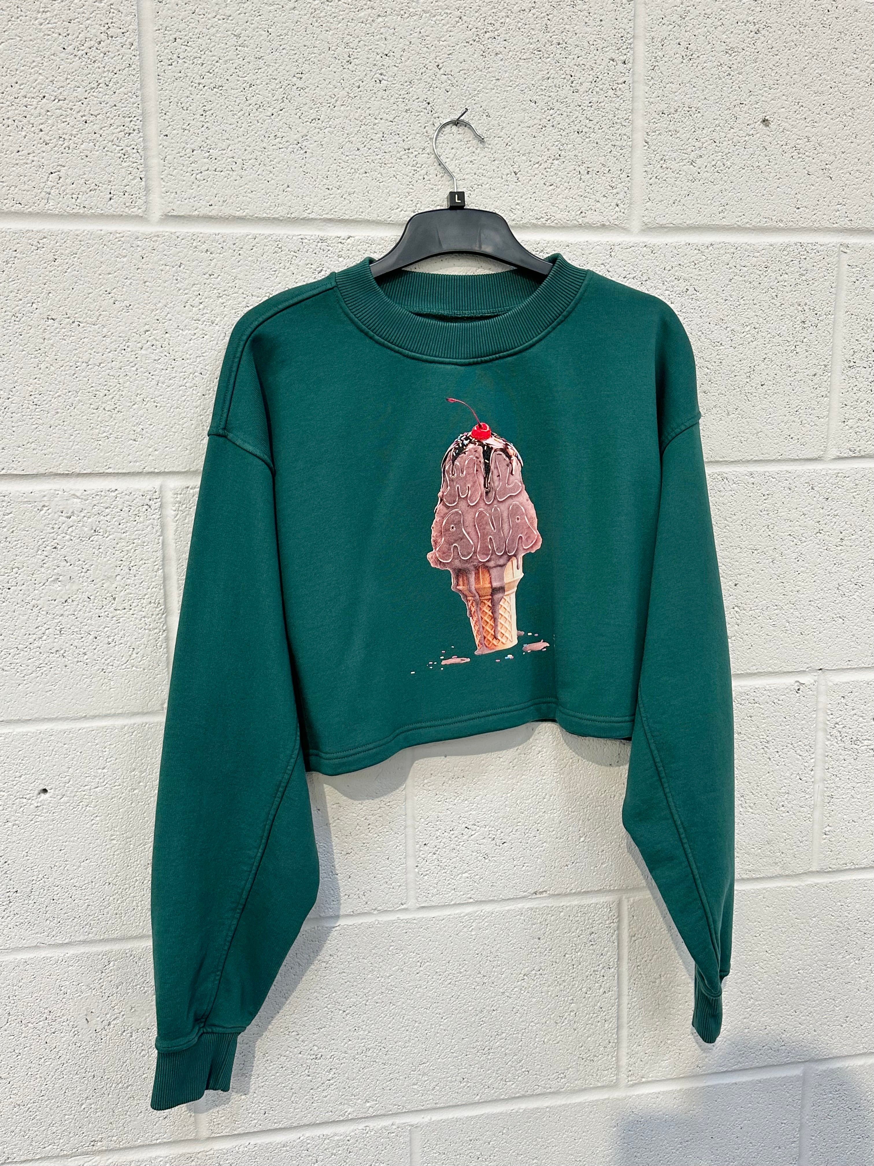 #CC76 Forrest Green Ice Cream Cropped Sweatshirt.