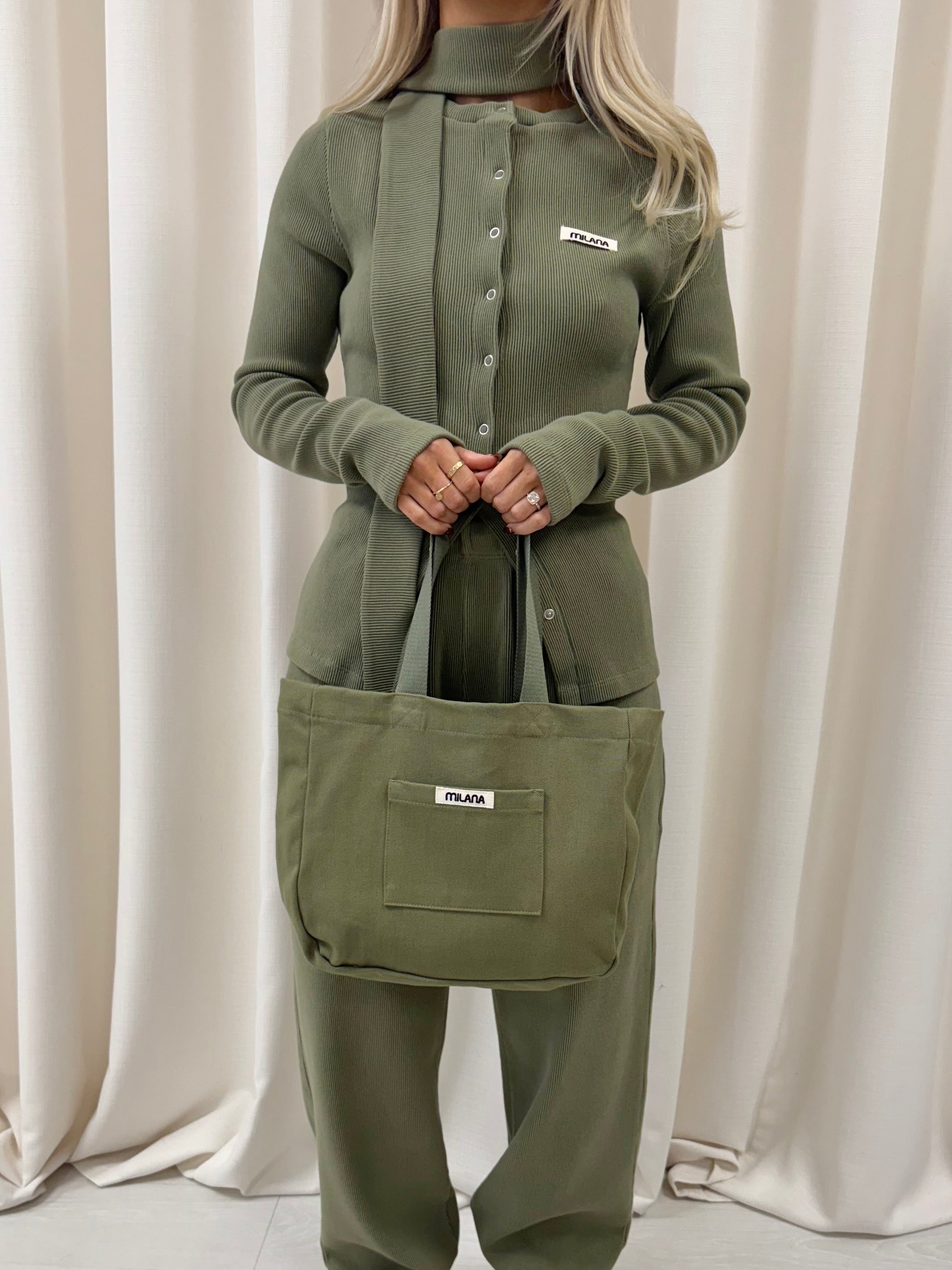 Khaki Green Core Mini Pocket Tote Bag.