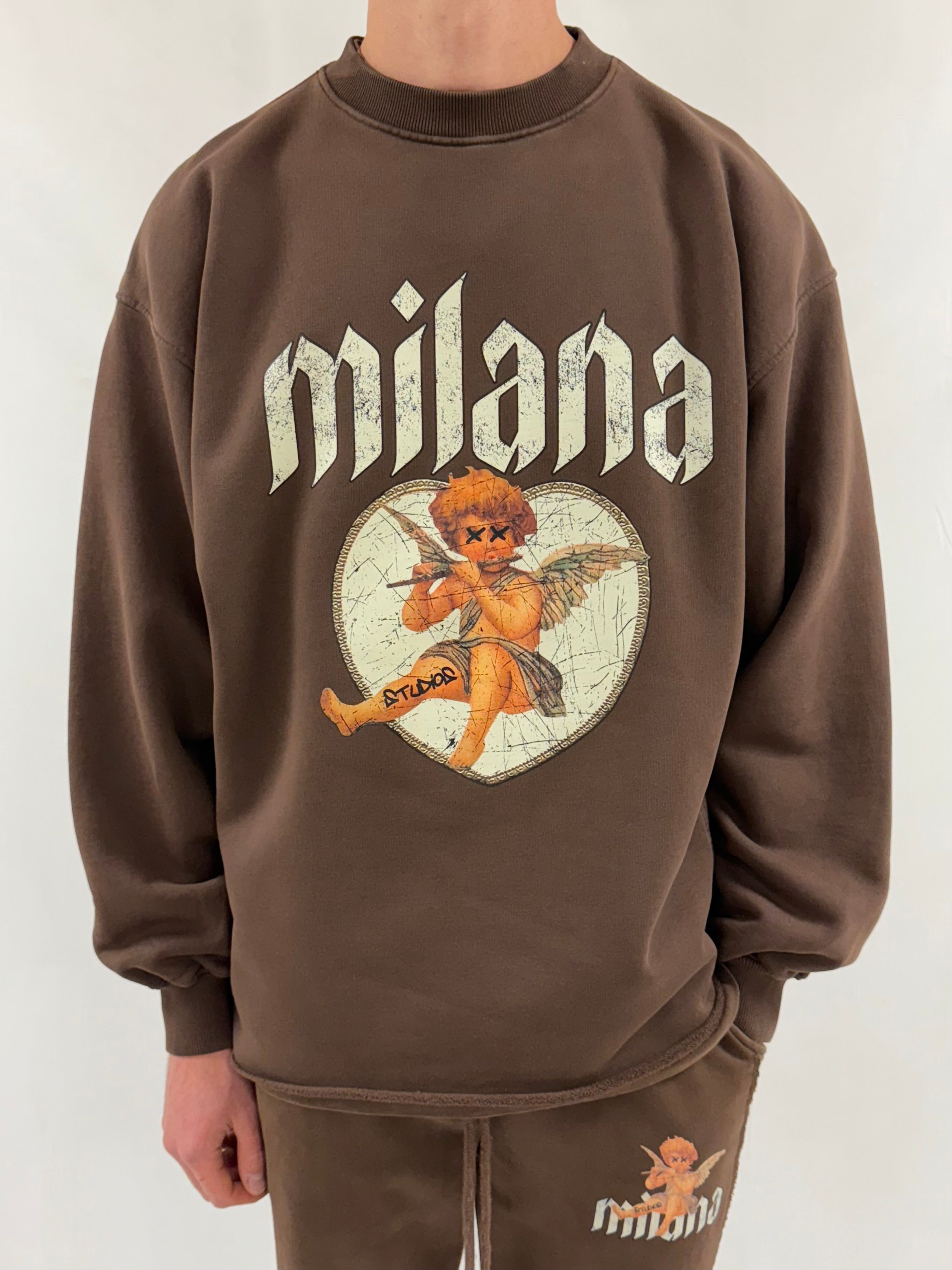 Washed Brown Cherub Heavyweight Open Hem Sweatshirt.