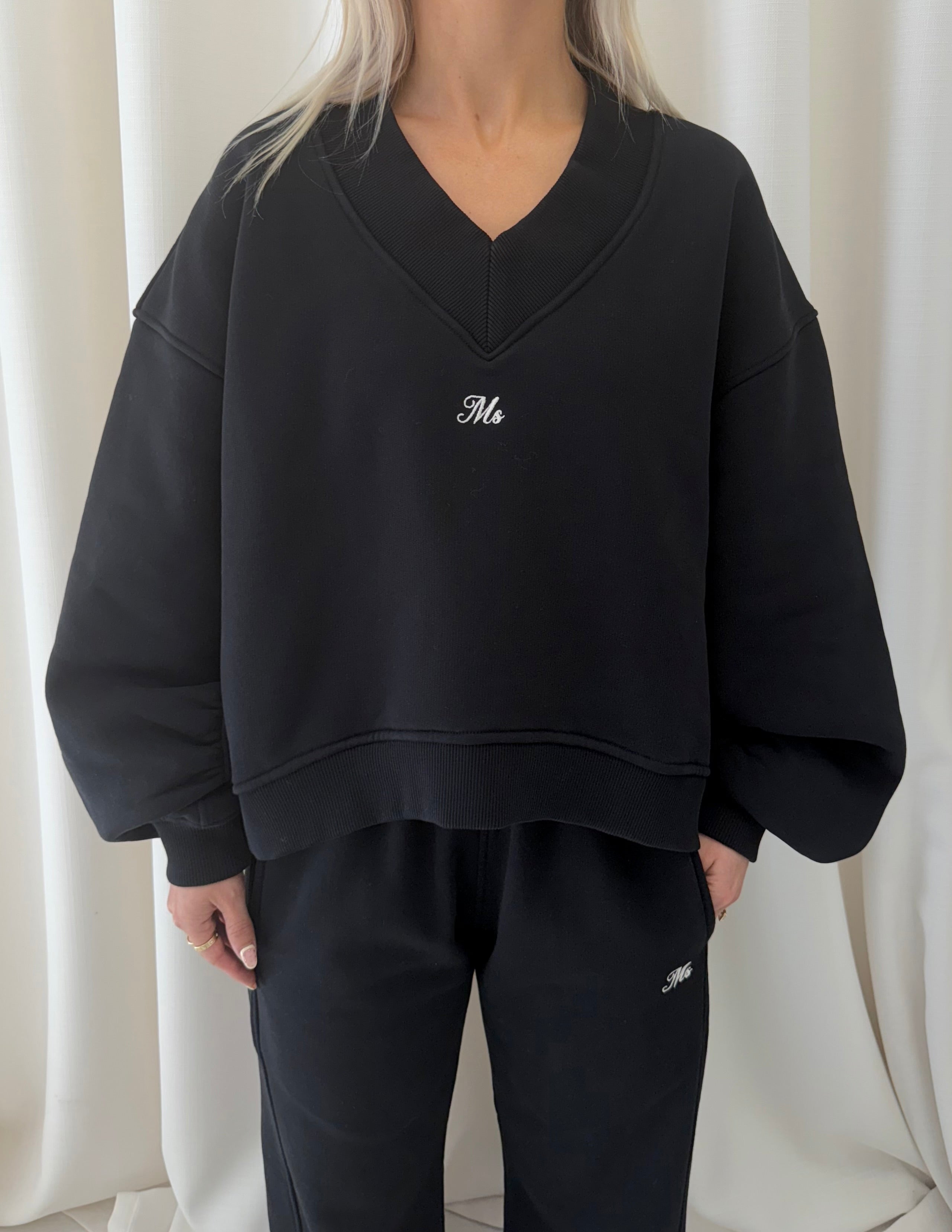 Black V Neck Sweatshirt.