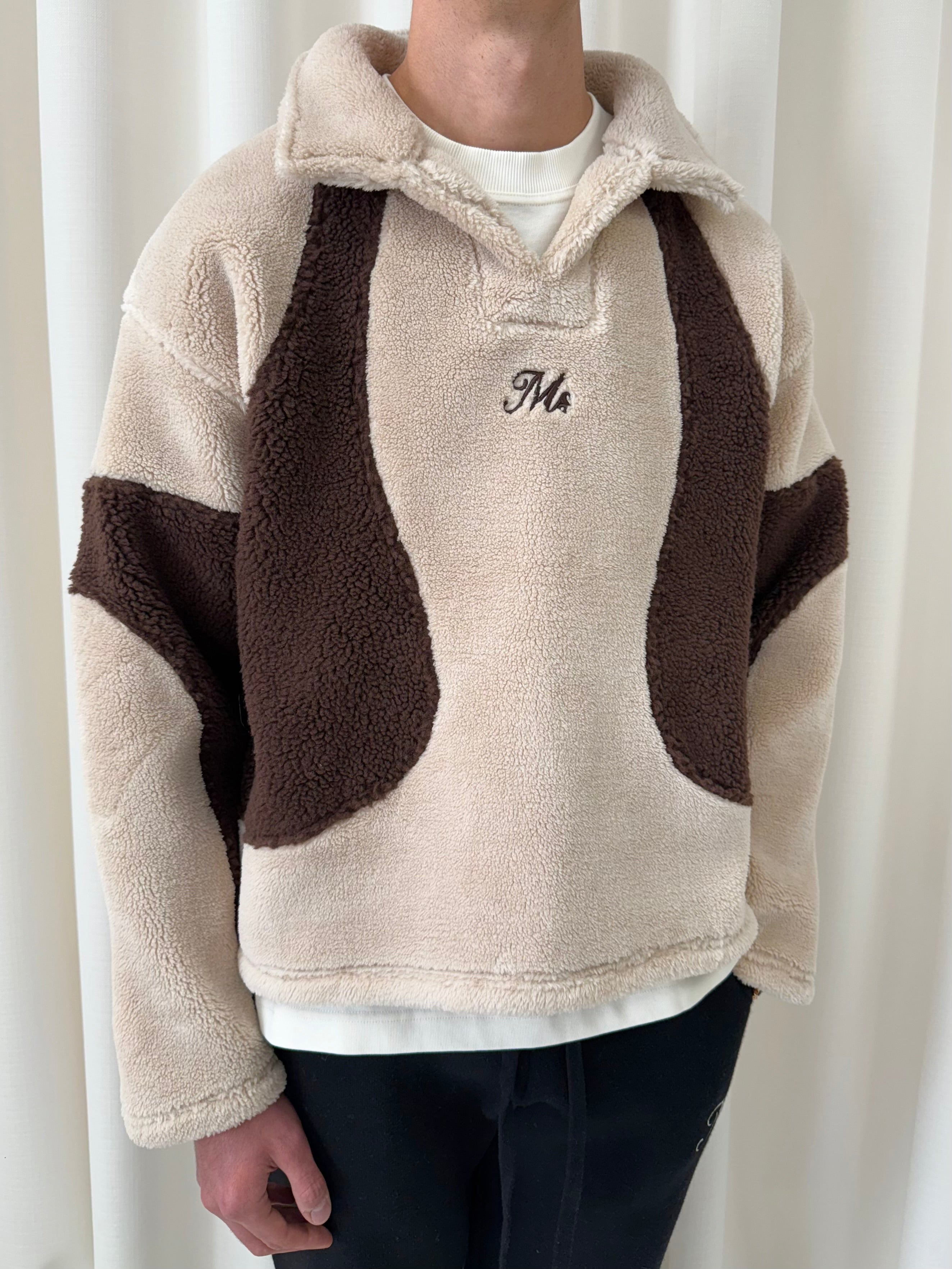 Chocolate & Beige Two Tone V Collar Fleece.