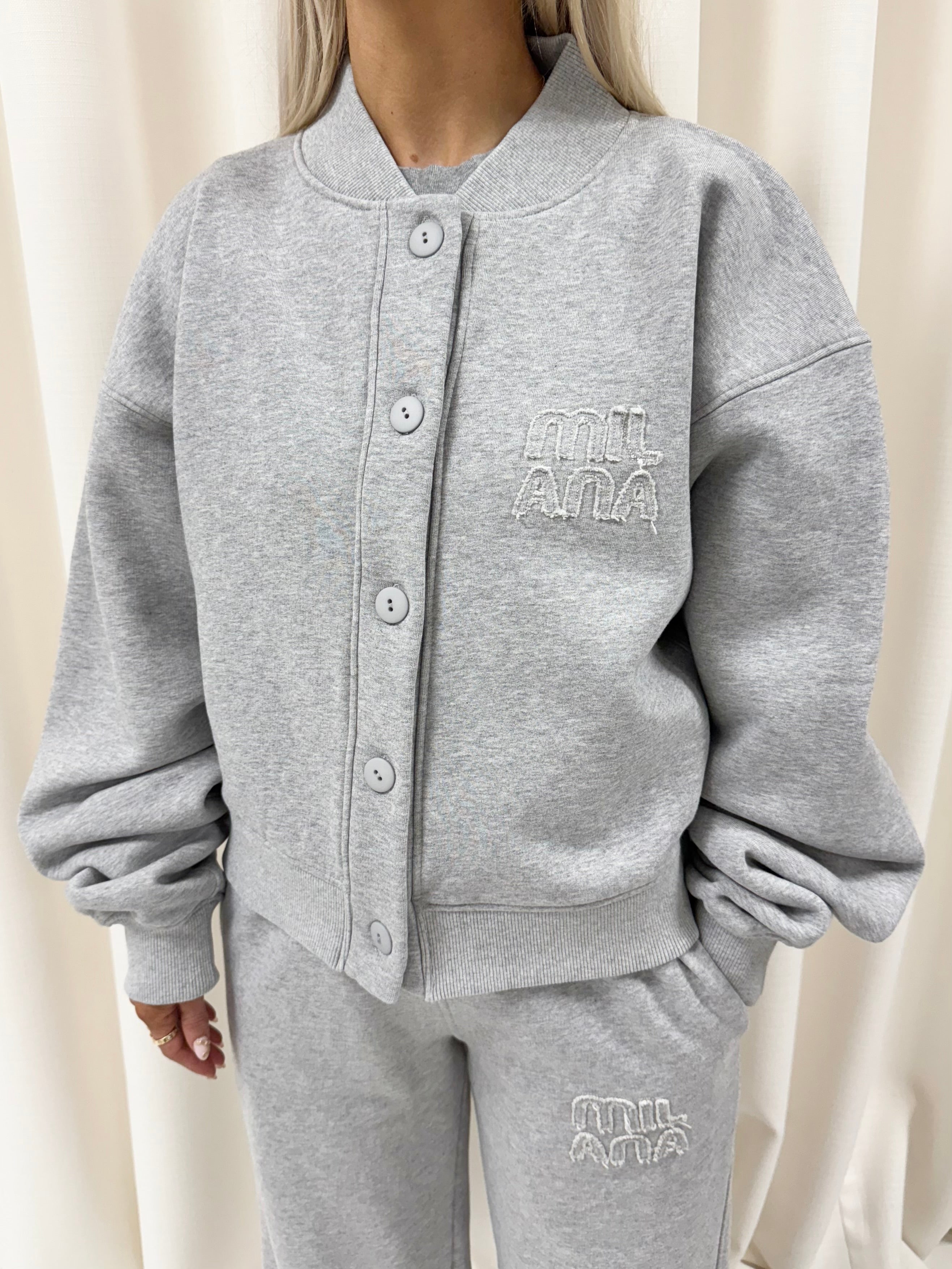 Marl Grey Appliqué Heavyweight Bomber Jacket.