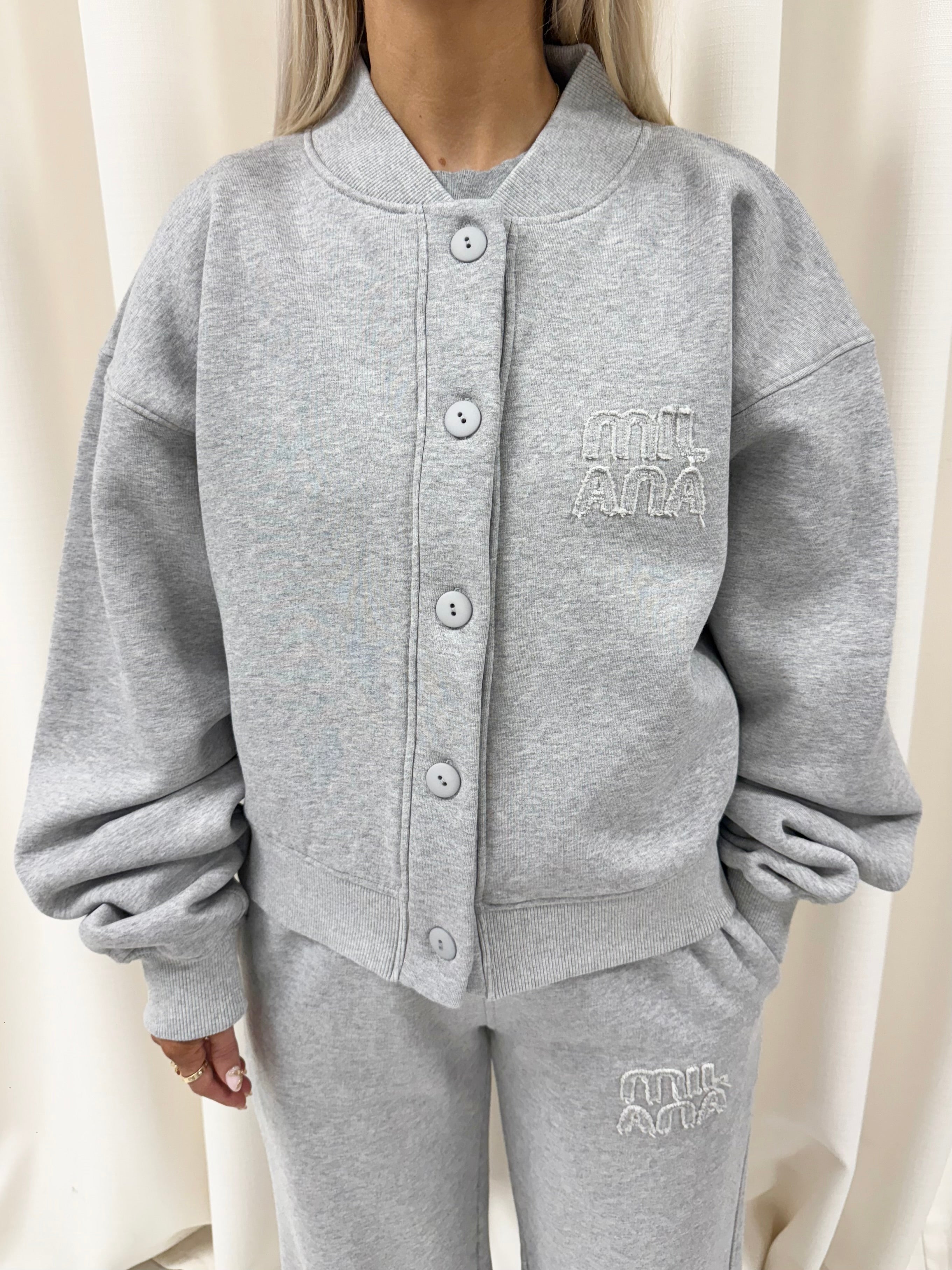 Marl Grey Appliqué Heavyweight Bomber Jacket.