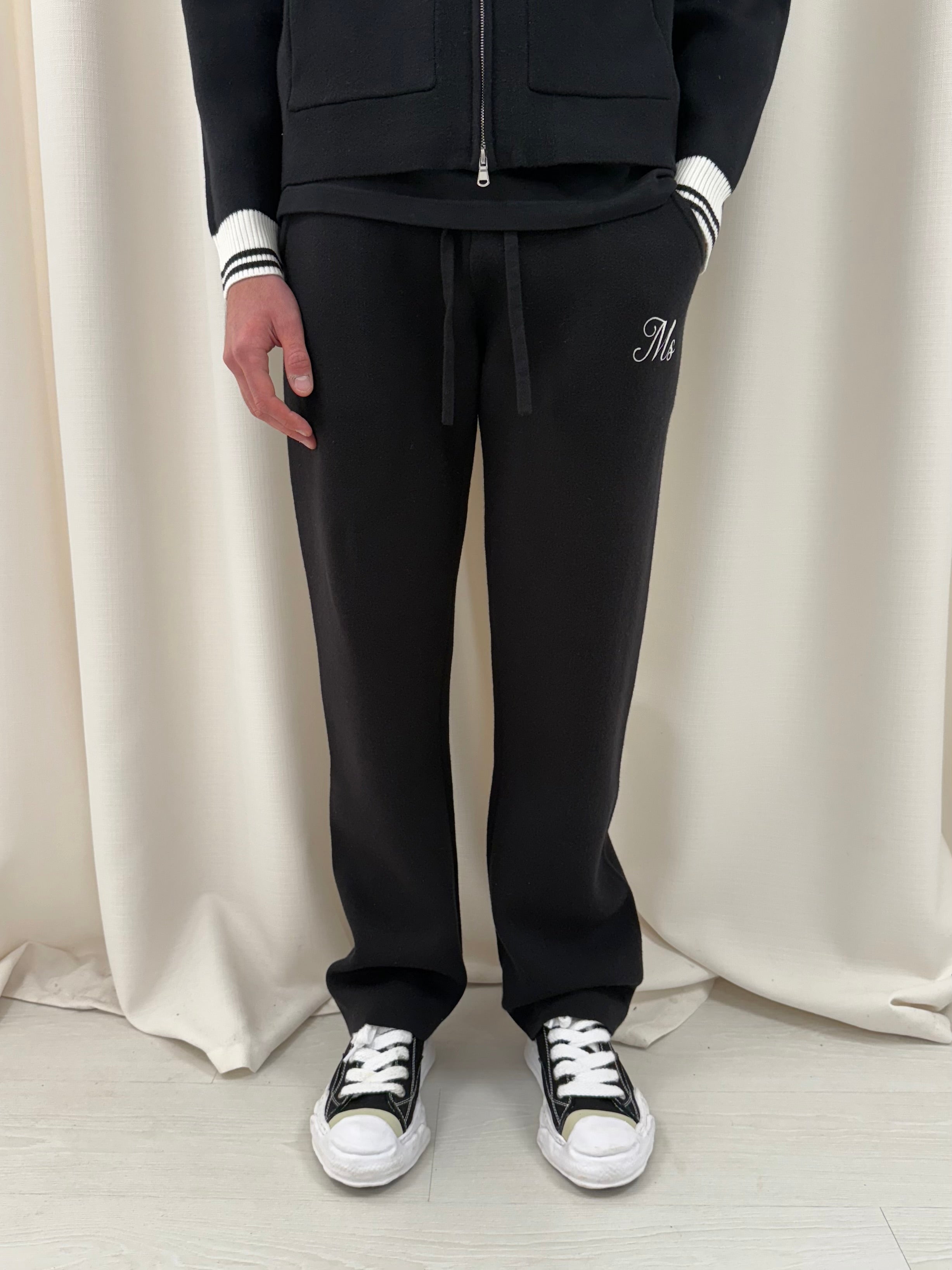 Black MS Knitted Relaxed Sweatpants.