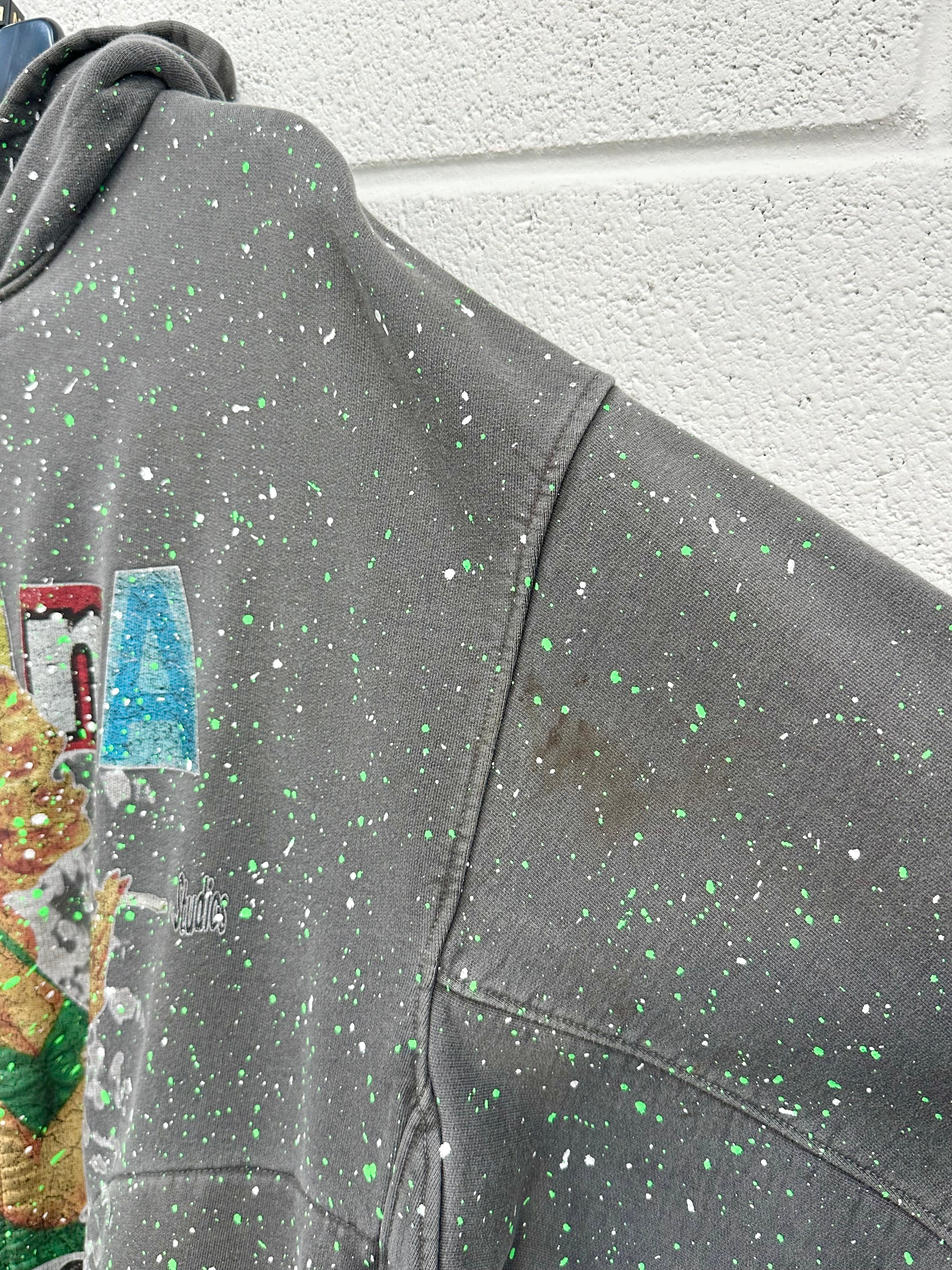 #A9 Washed Charcoal Marilyn Splatter Heavyweight Zip Hoodie.