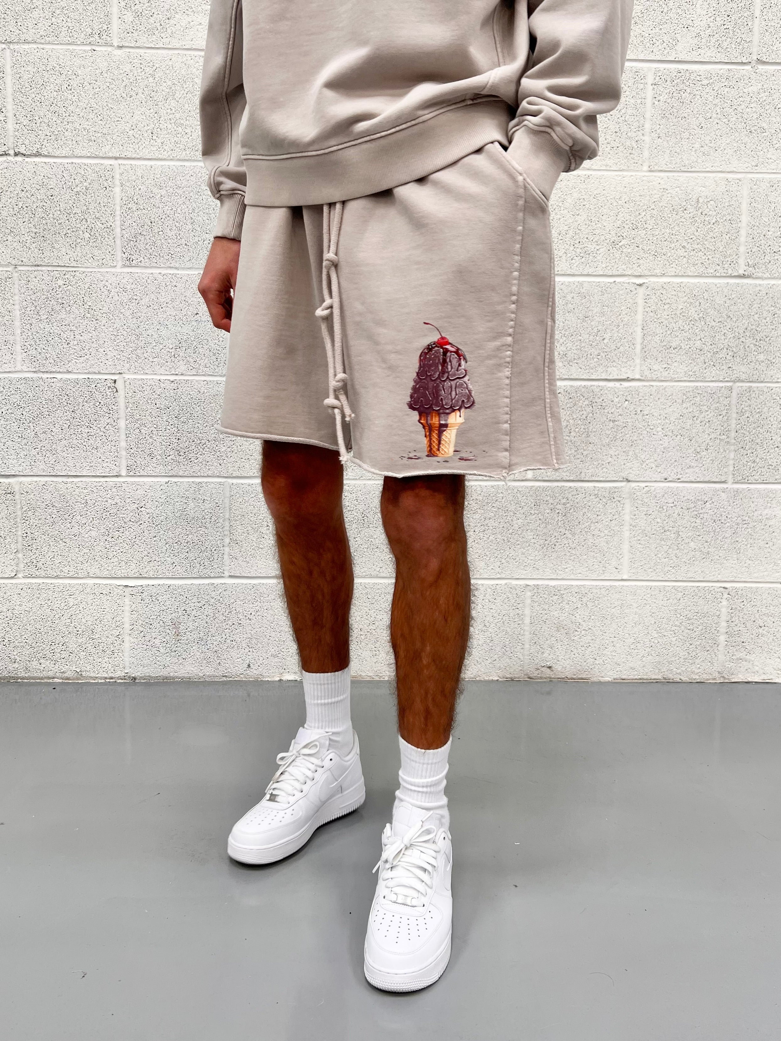 Washed Taupe Ice Cream Relaxed Shorts.