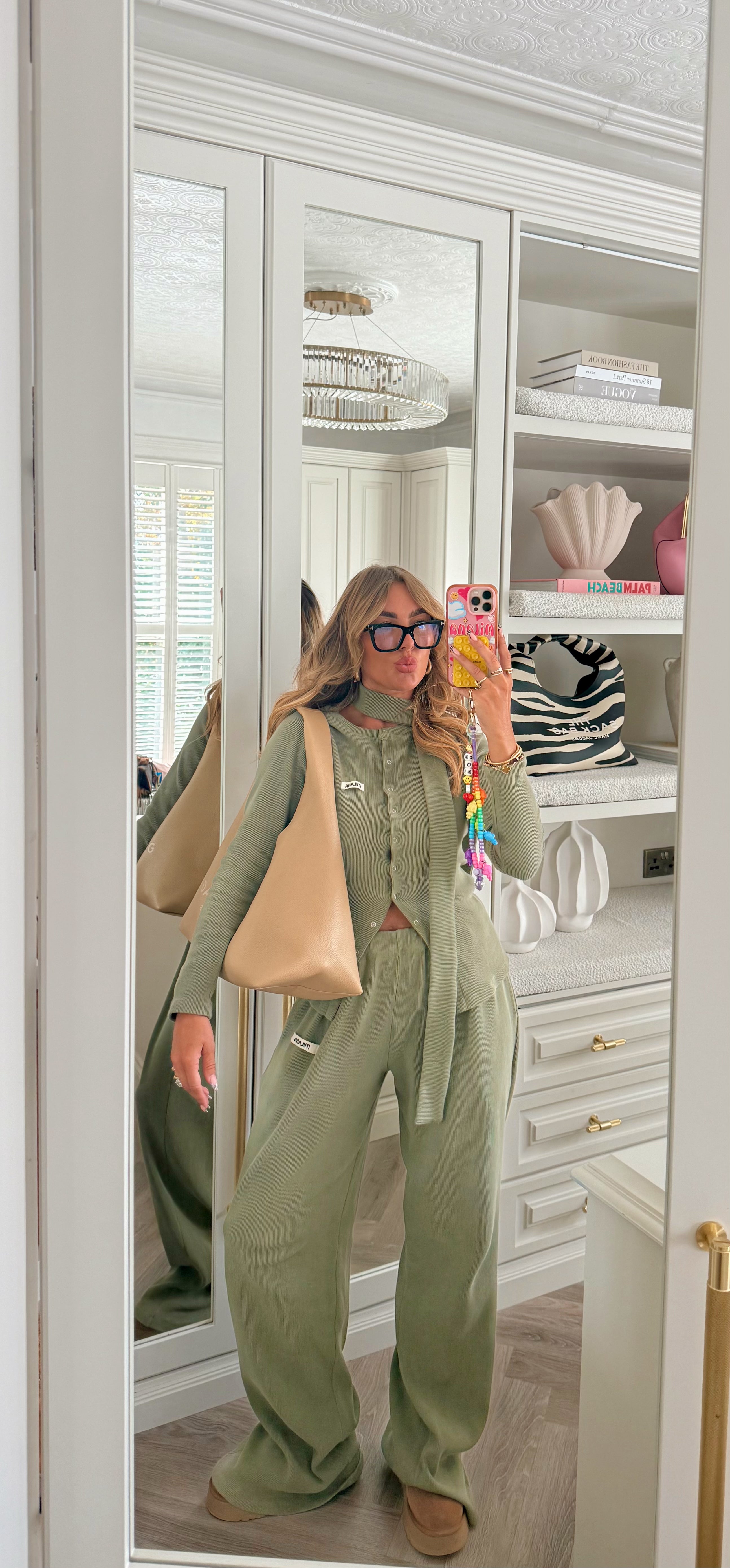 Khaki Green Core Button Soft Rib Long Sleeve.