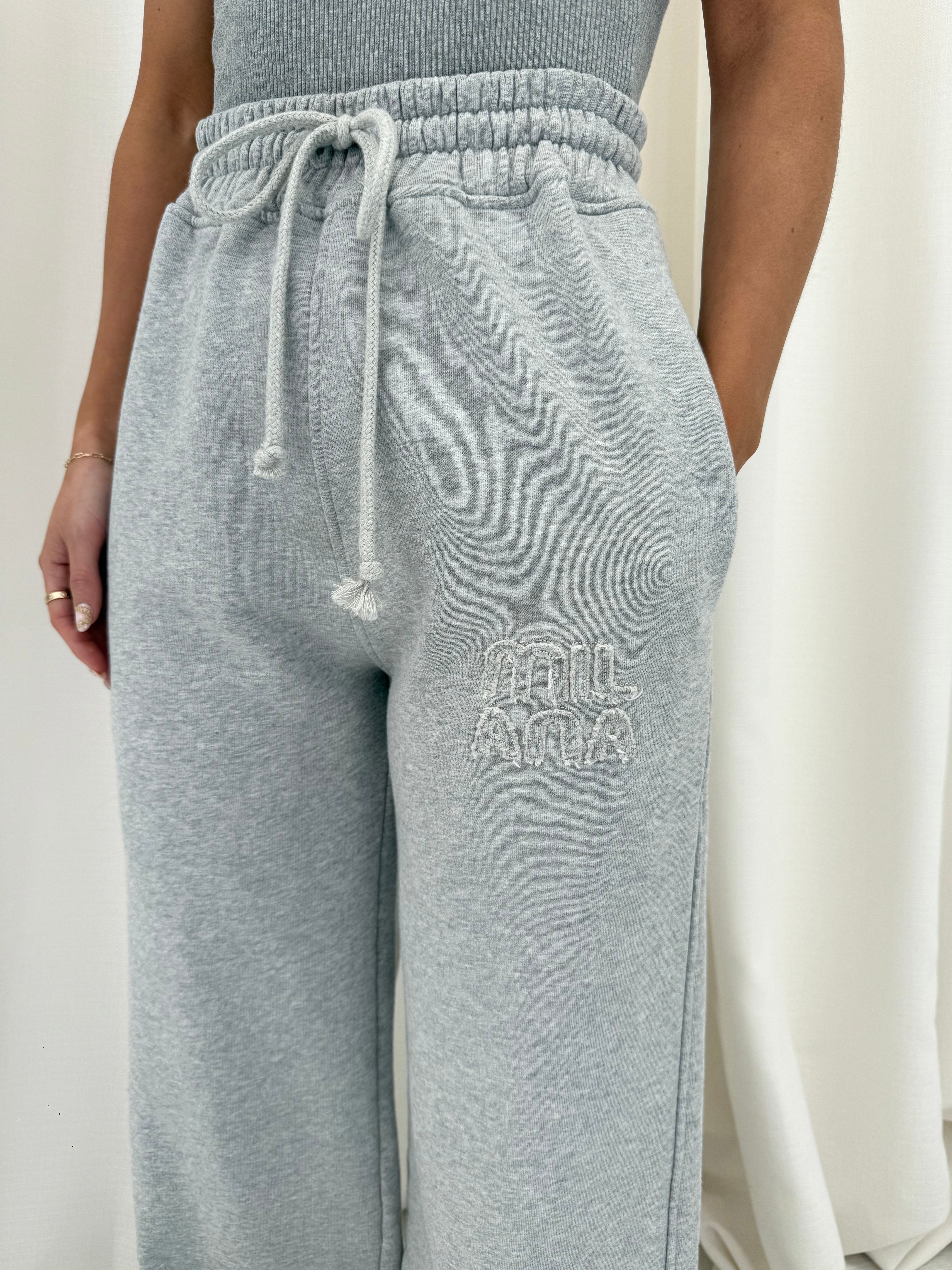 Marl Grey Milana Appliqué Heavyweight Wide Sweatpants.