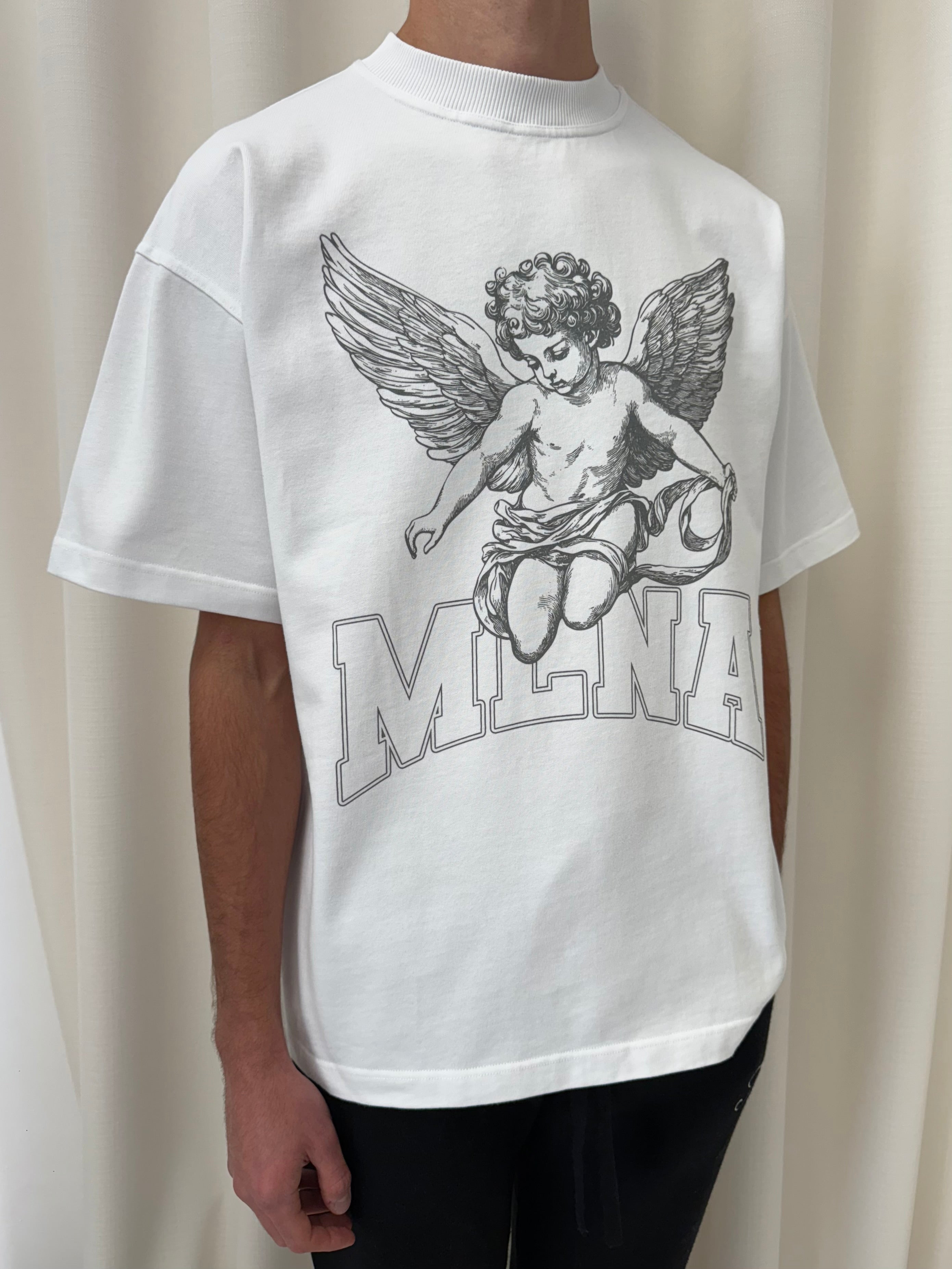 White Stencilled Cherub Heavyweight T-shirt.