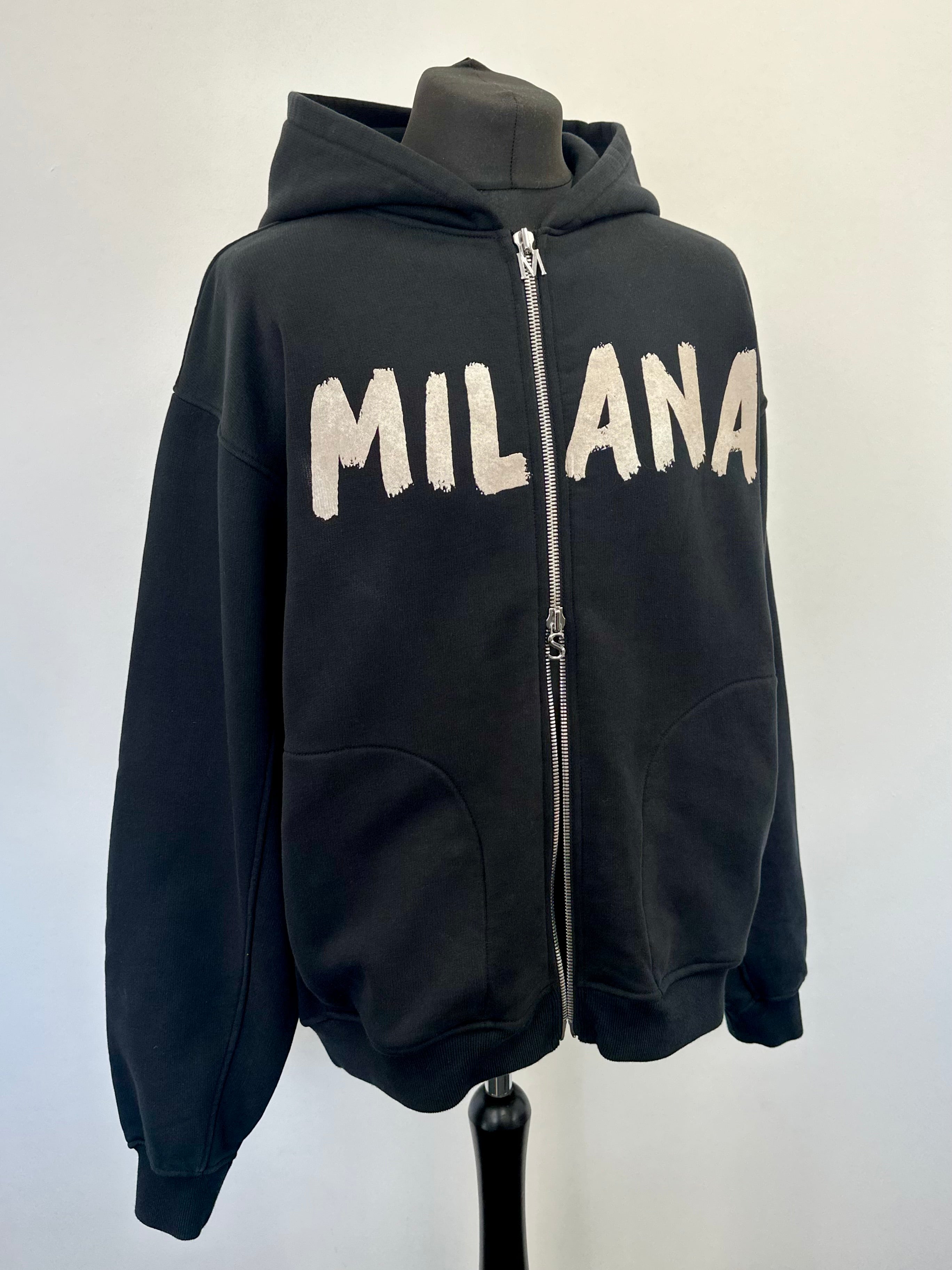 Black Paint Heavyweight Zip Hoodie.