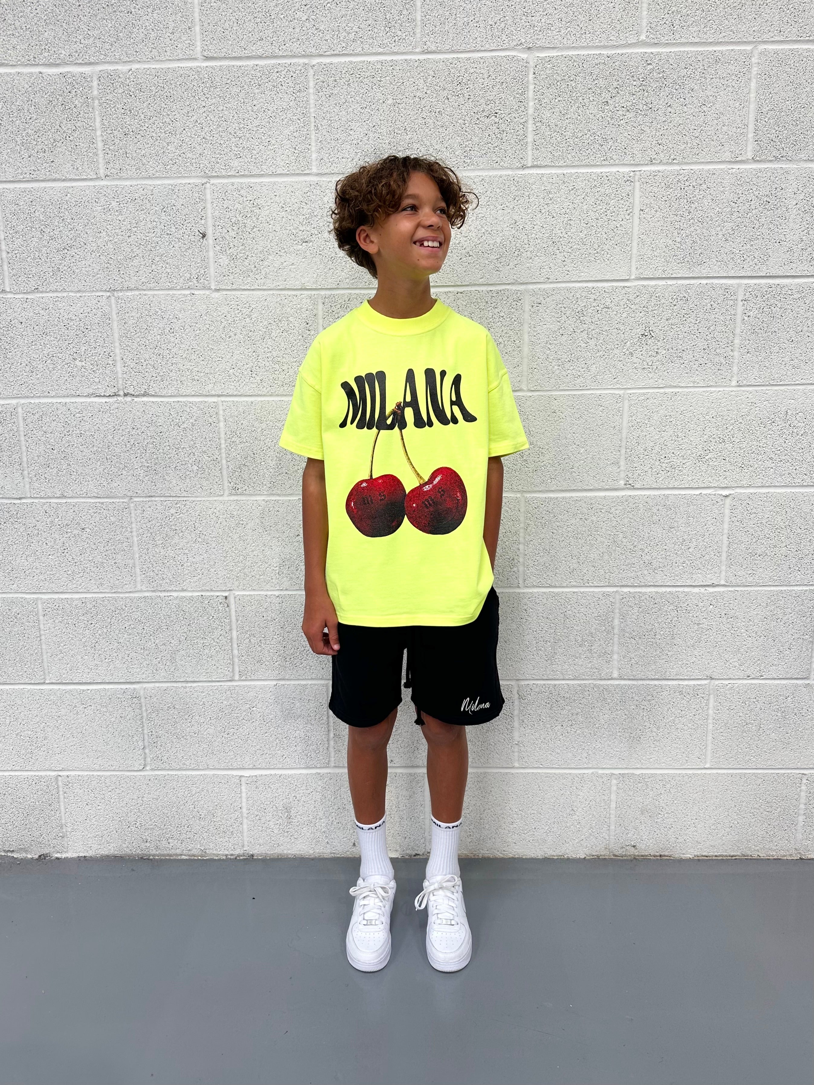 Neon Yellow Cherry Kids T-shirt.