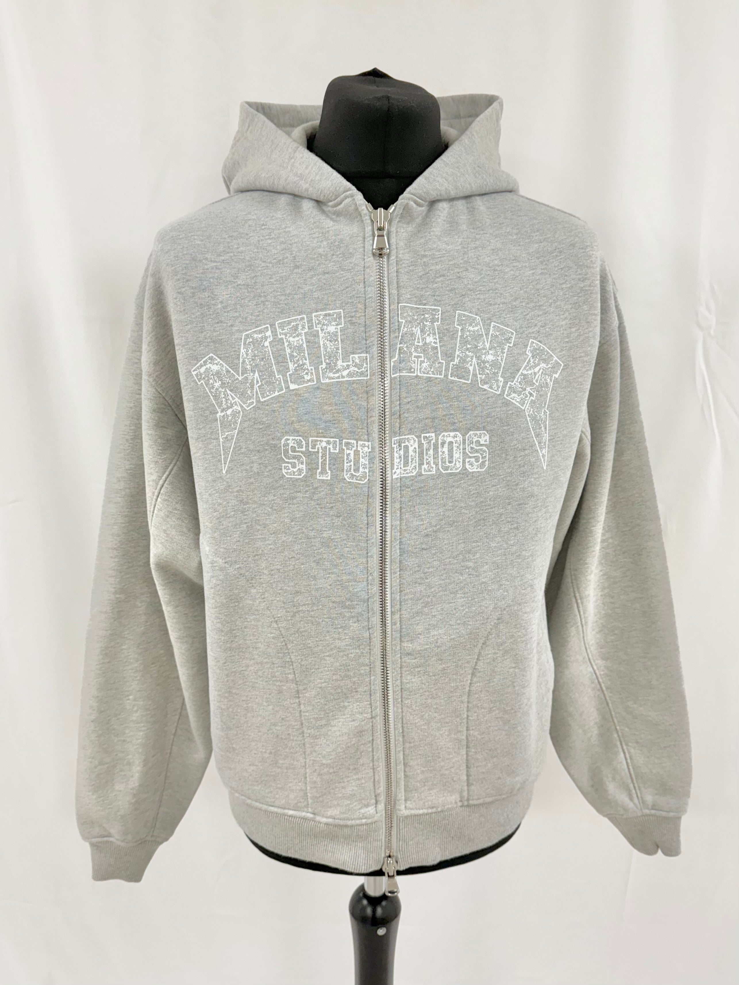 Marl Grey Arched Heavyweight Zip Hoodie.