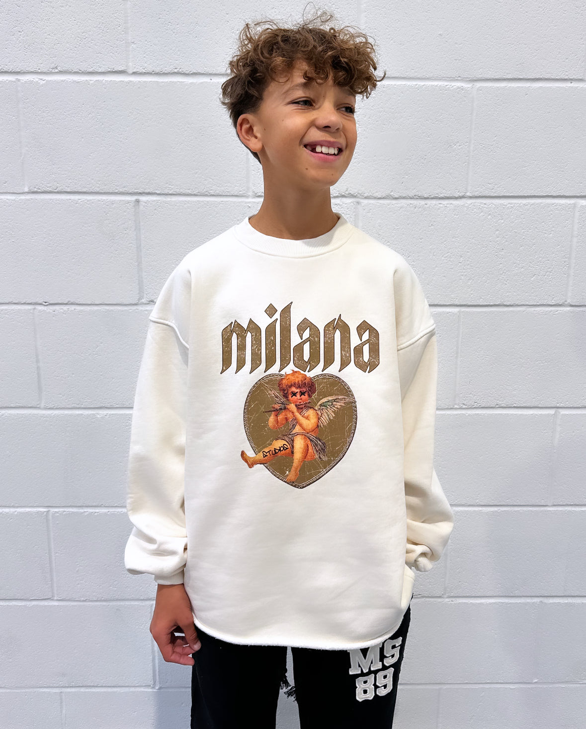 Cream Cherub Kids Open Hem Sweatshirt.