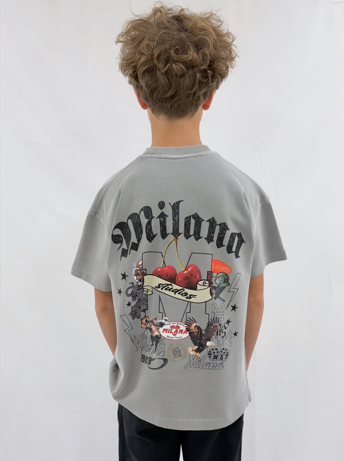 Washed Ash Grey Milana History Kids T-shirt.