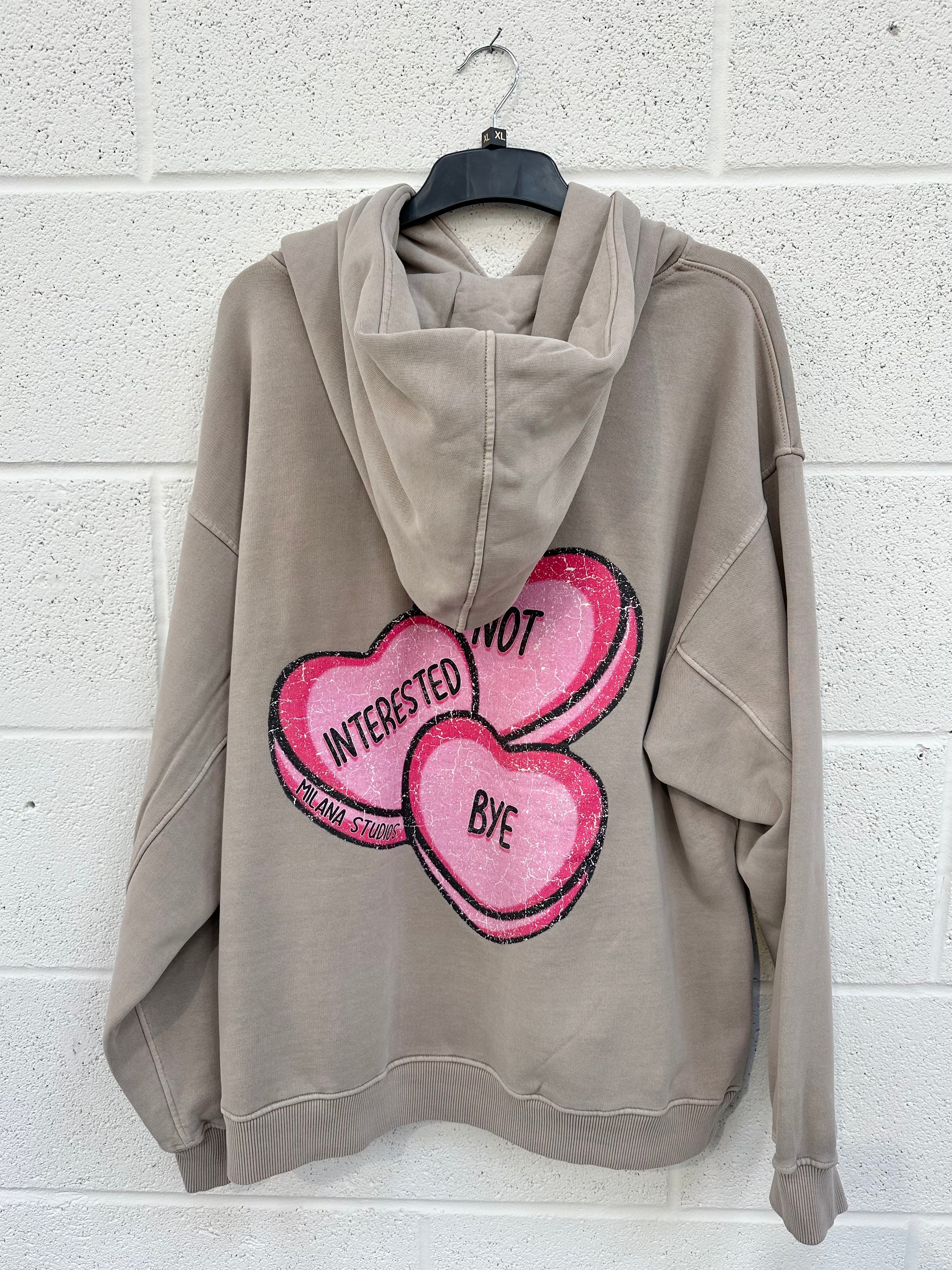 #W4 Washed Taupe Hearts Heavyweight Hoodie.