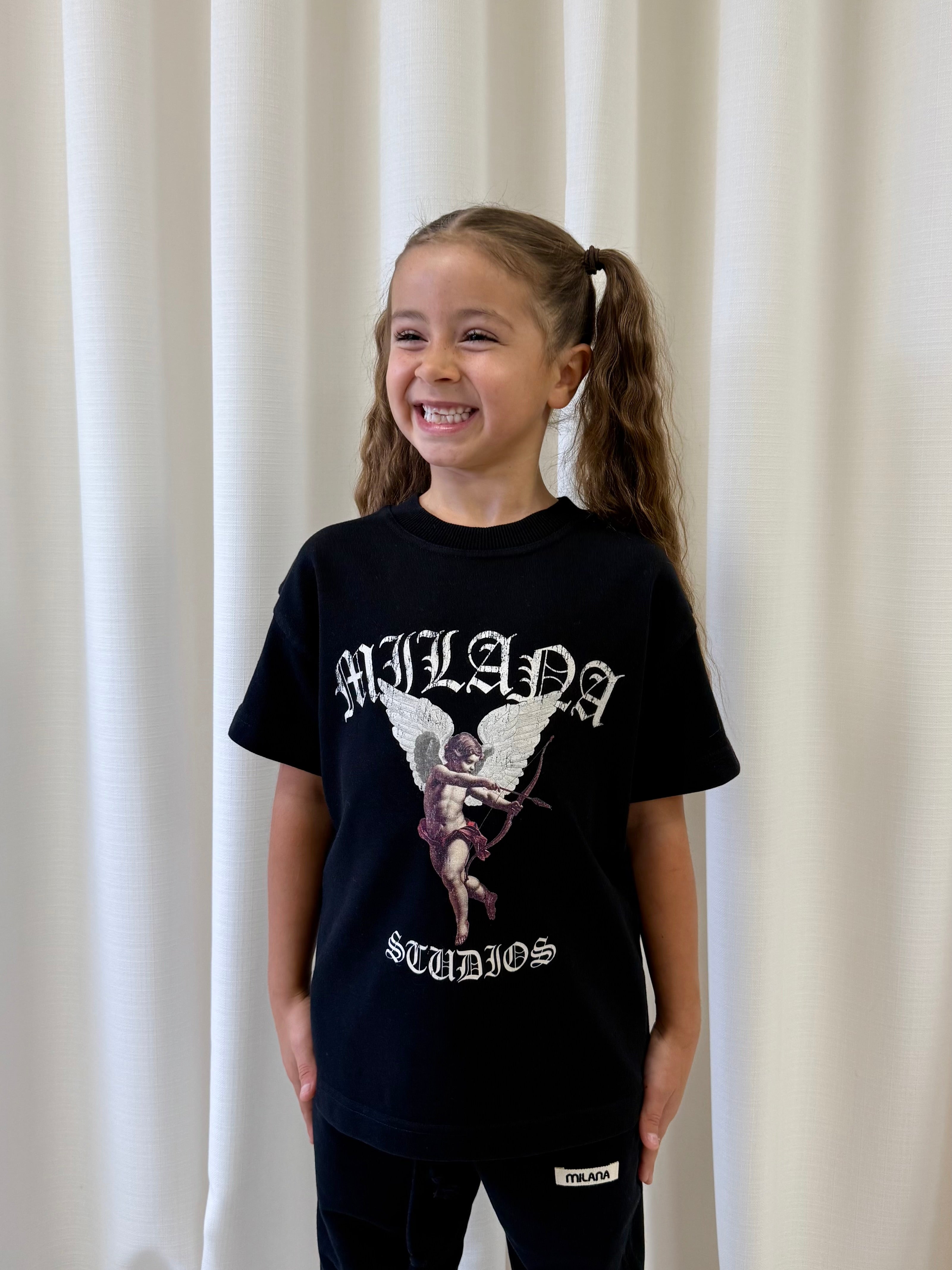 Black Vintage Cherub Kids T-shirt.