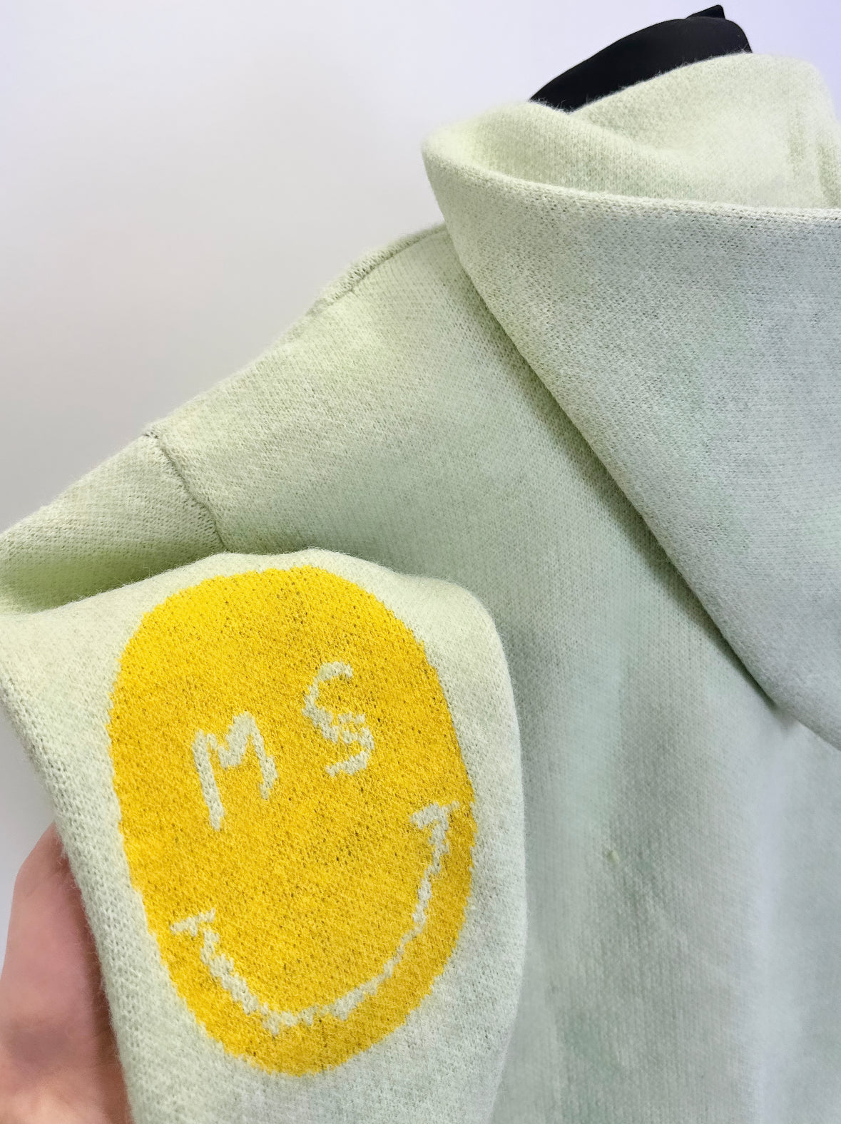 Pistachio Smiley Patch Heavyweight Knit Hoodie.
