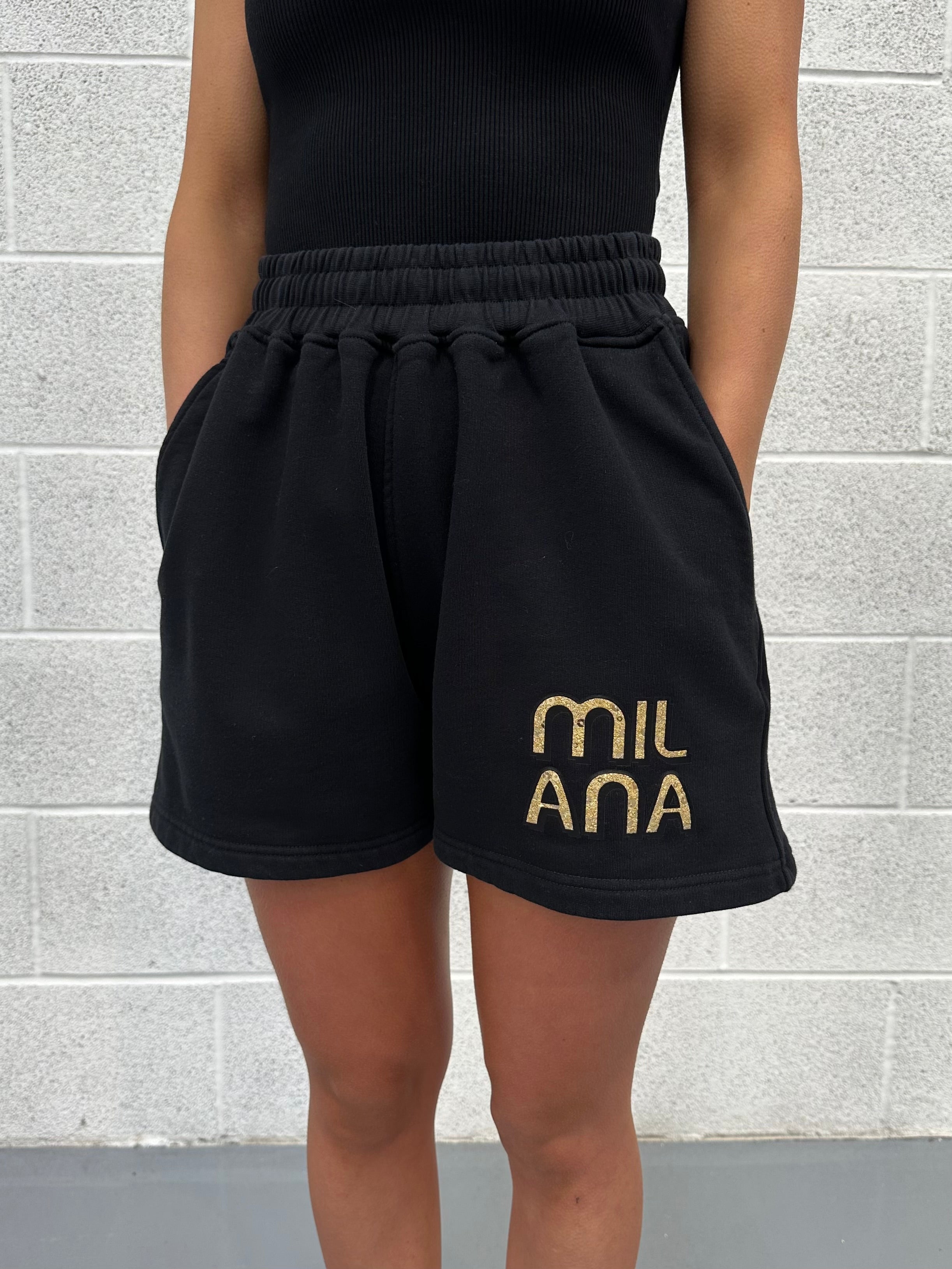 Black Embellished Mini Shorts.