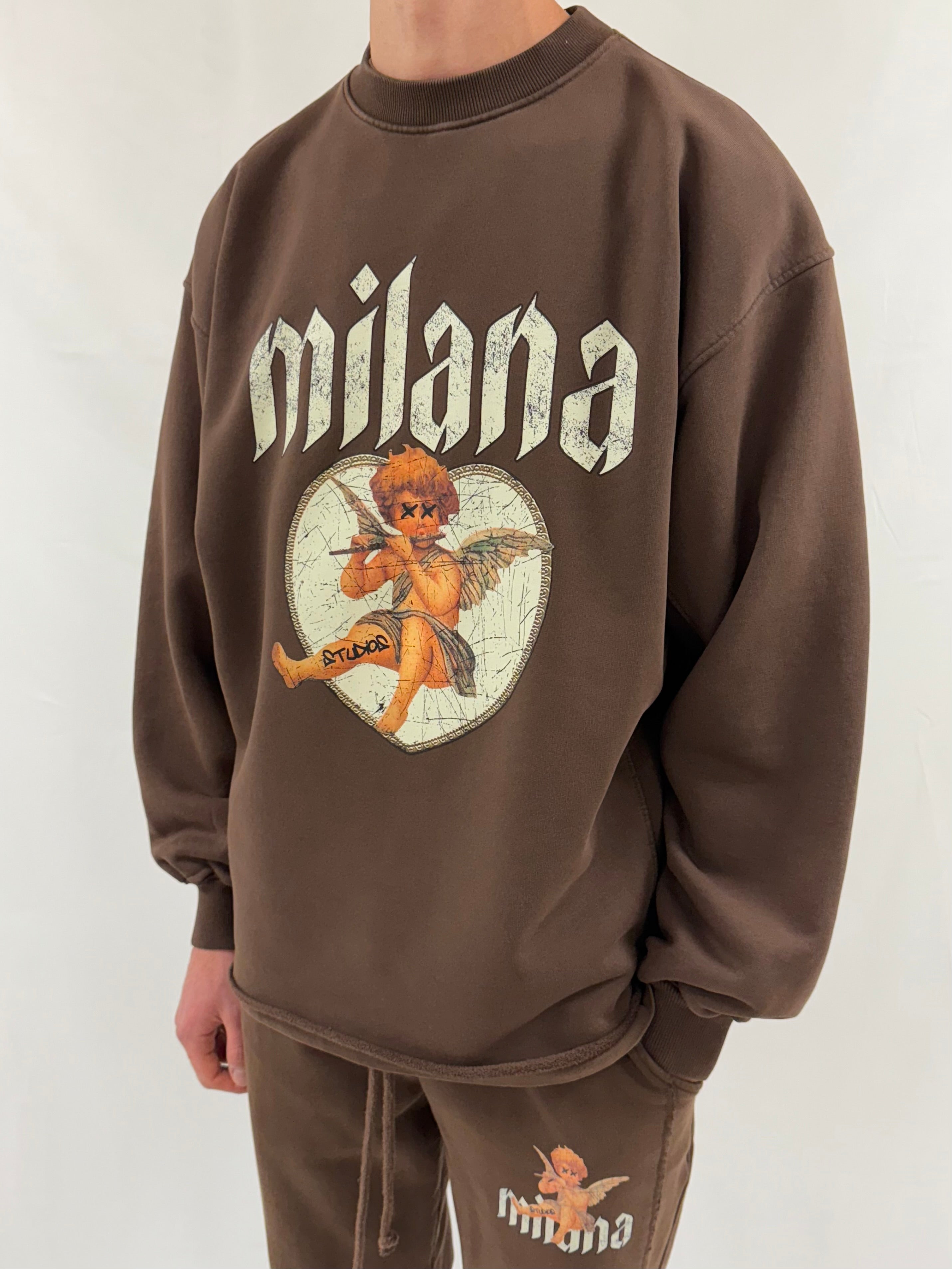 Washed Brown Cherub Heavyweight Open Hem Sweatshirt.