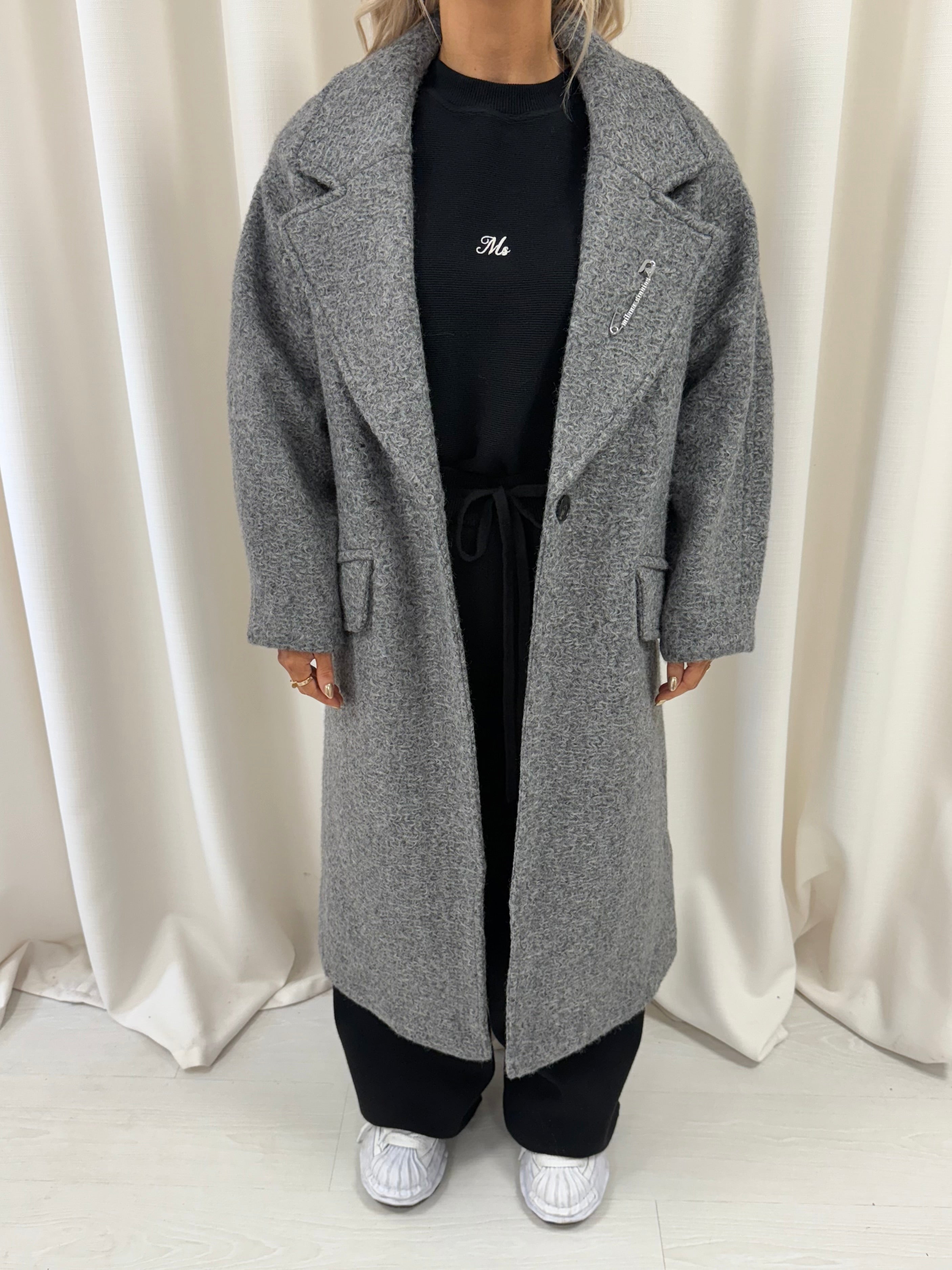 Grey Marl Knit Textured Maxi Coat.