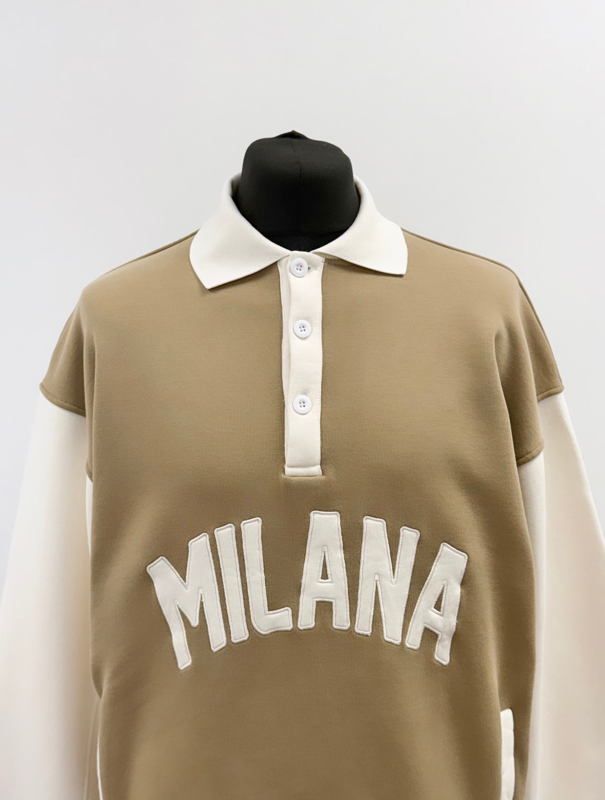 Khaki Brown Milana Button Heavyweight Polo Sweat.