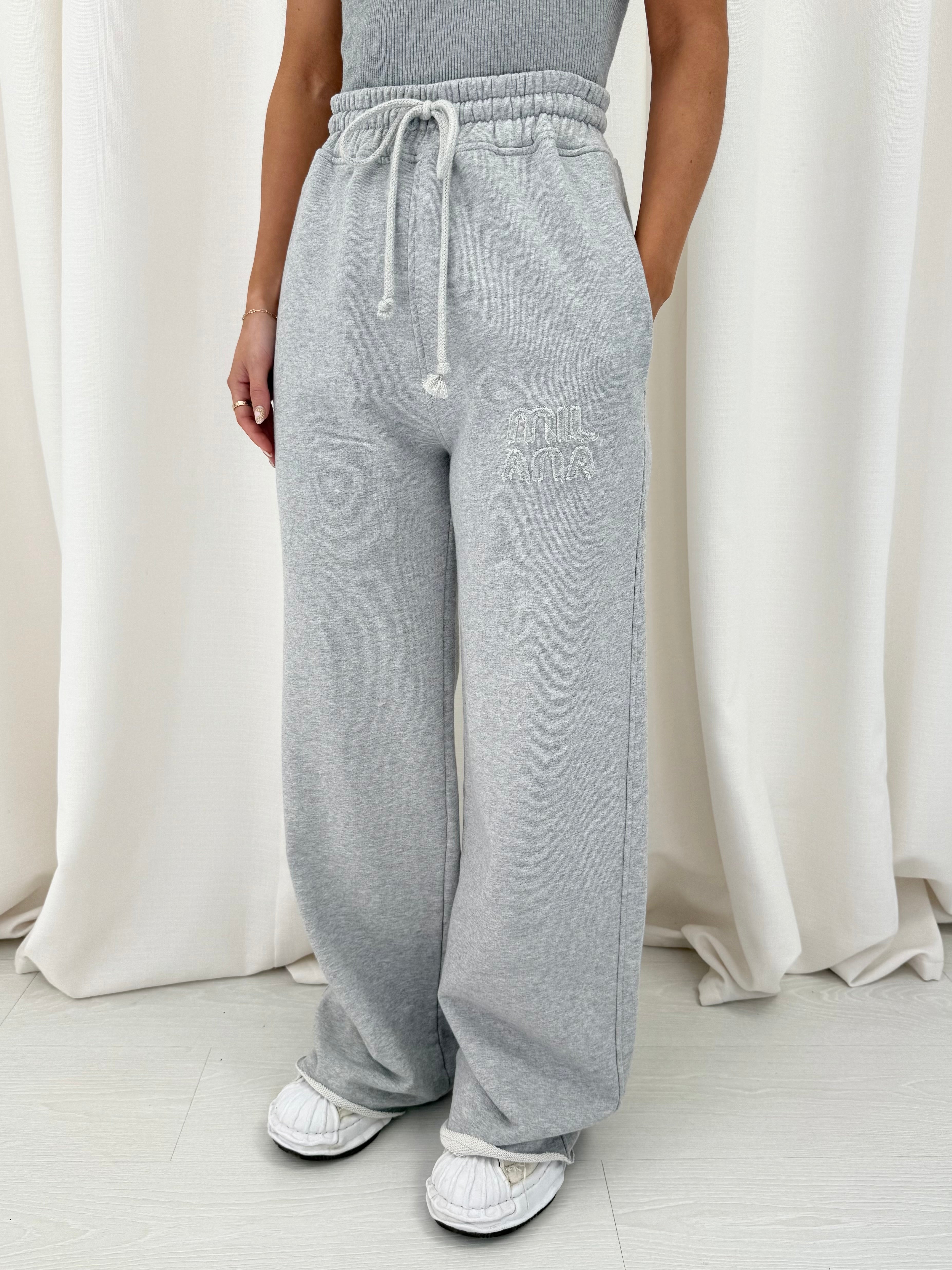 Marl Grey Milana Appliqué Heavyweight Wide Sweatpants.