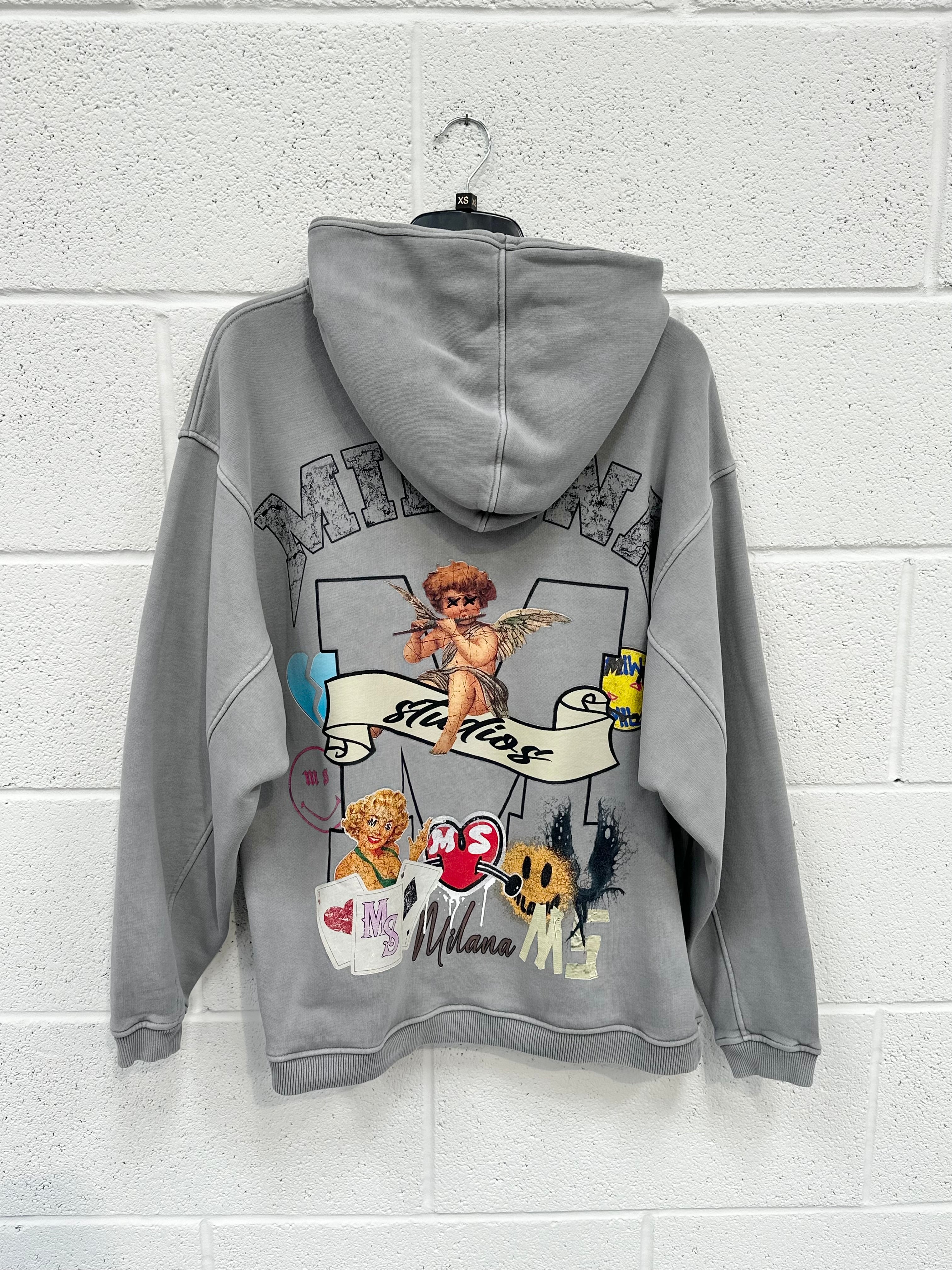 #N9 Washed Grey Graphic Heavyweight Hoodie.