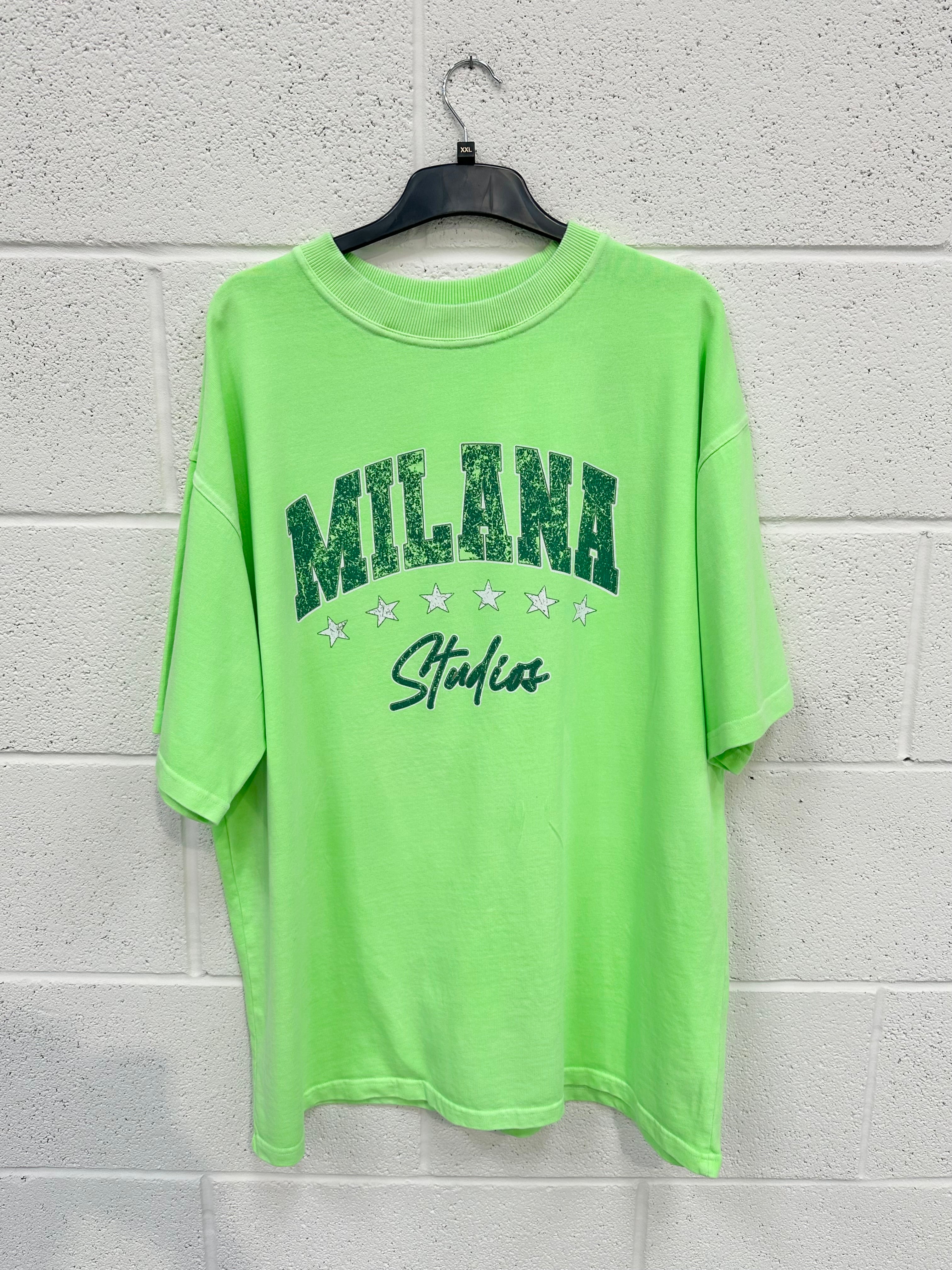 #O7 Washed Neon Green Star Heavyweight T-shirt.