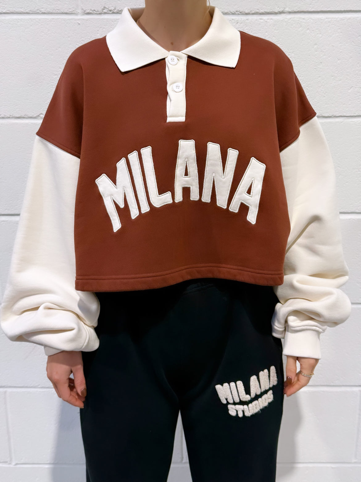 Burgundy Milana Button Cropped Heavyweight Polo Sweat.