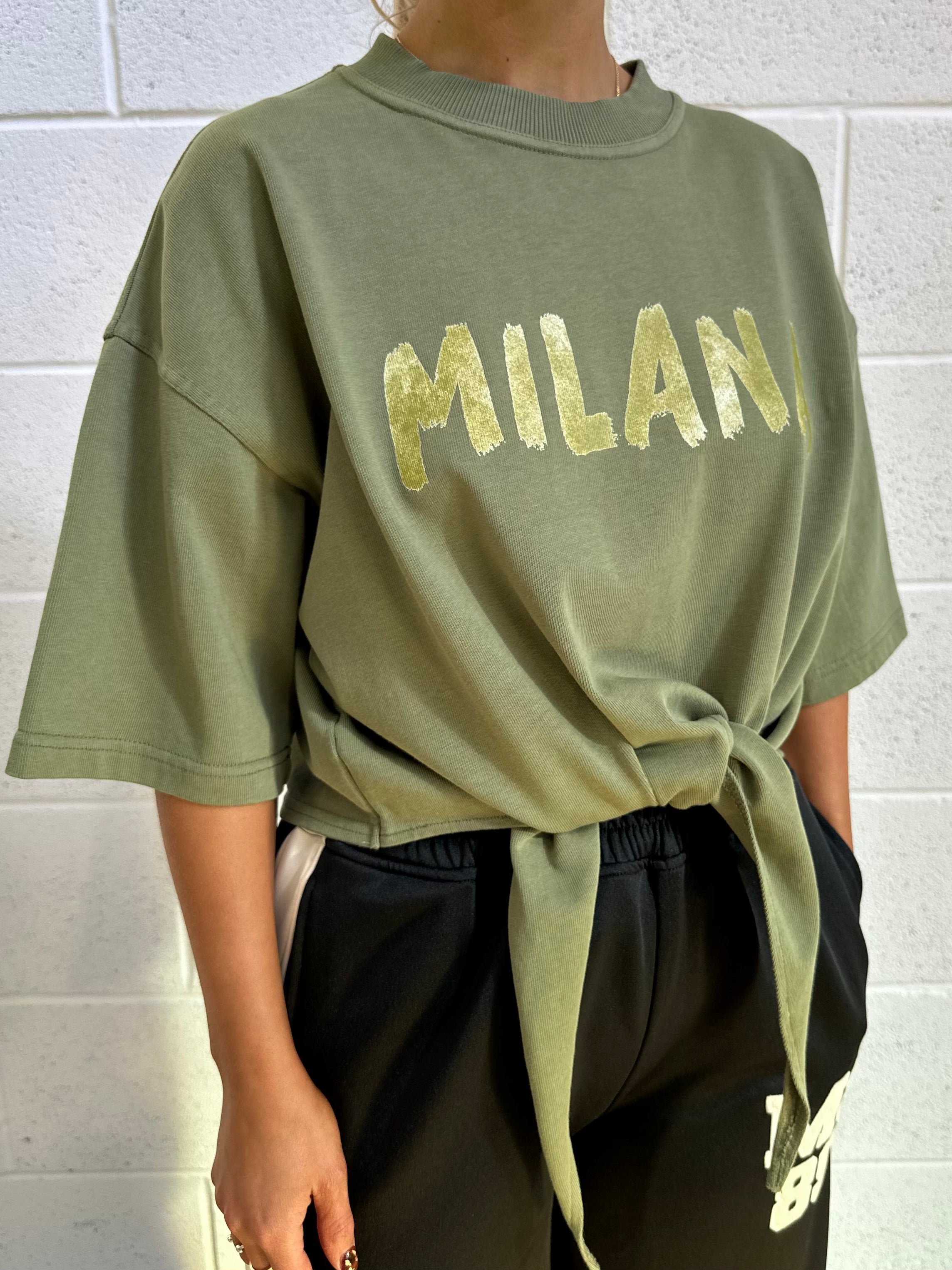 Military Green Paint Tie Cropped Heavyweight T-shirt.