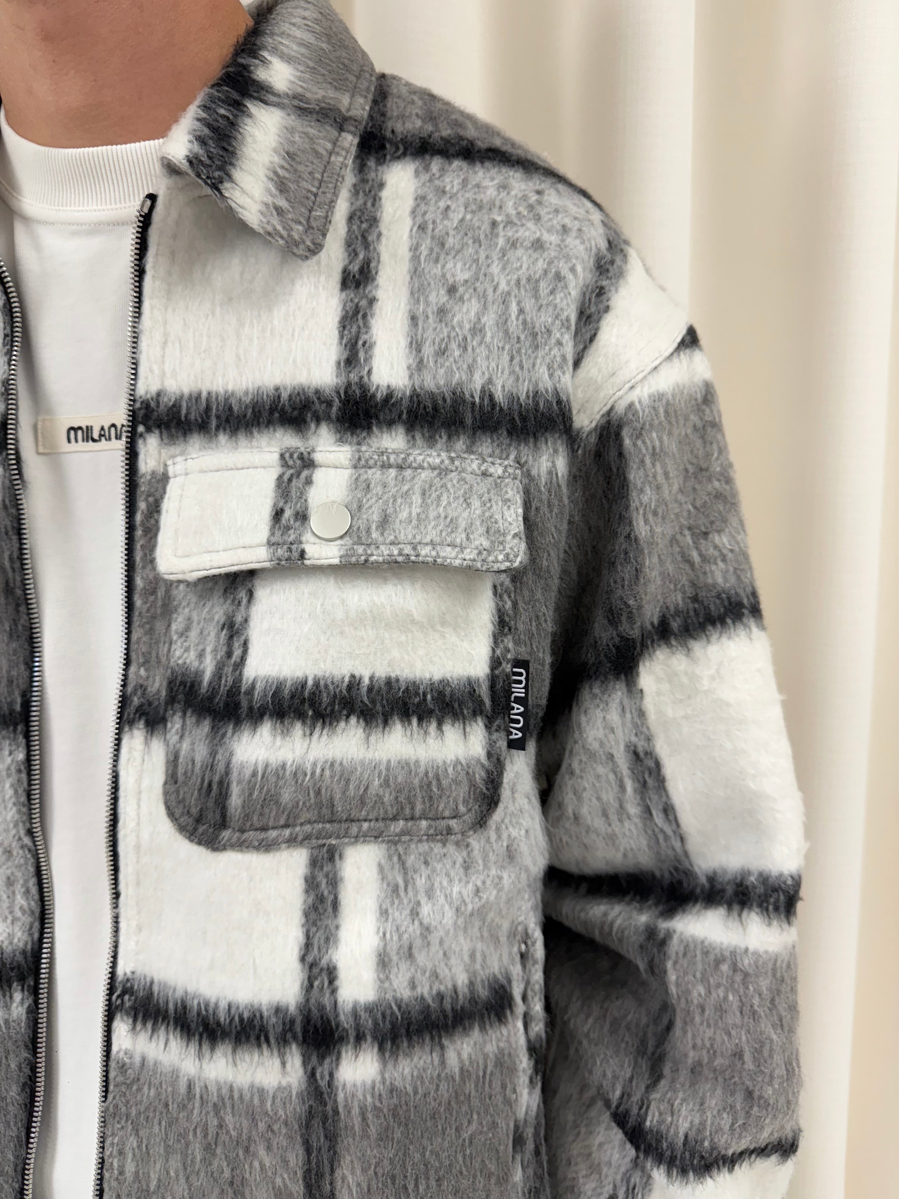 Charcoal Check Flannel Trucker Jacket.