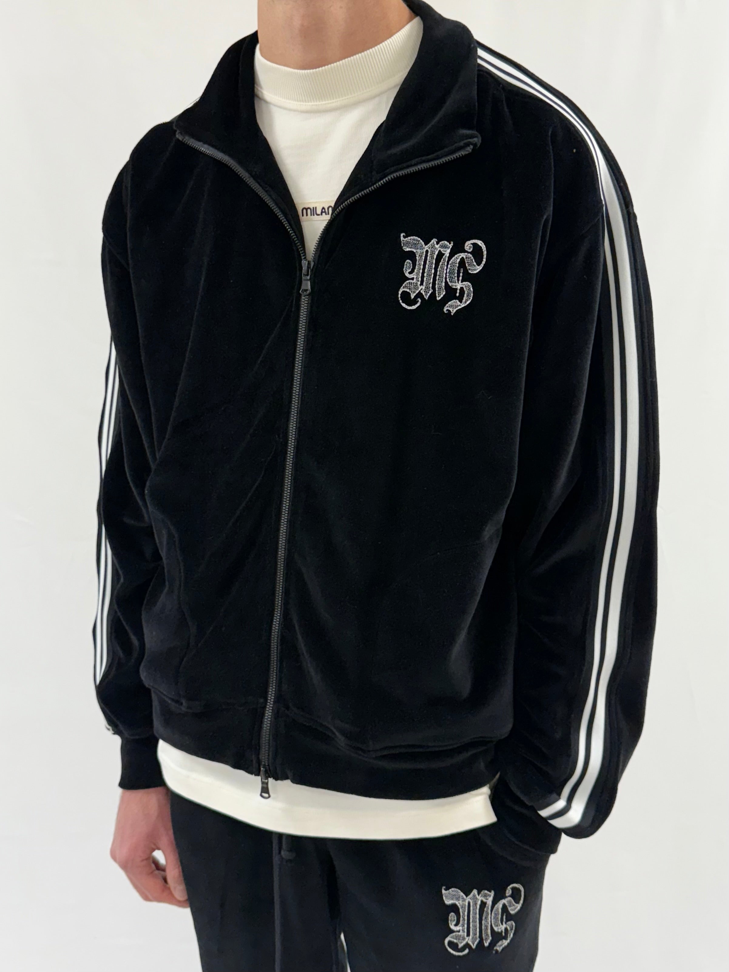 Black Velour Zip Jacket.