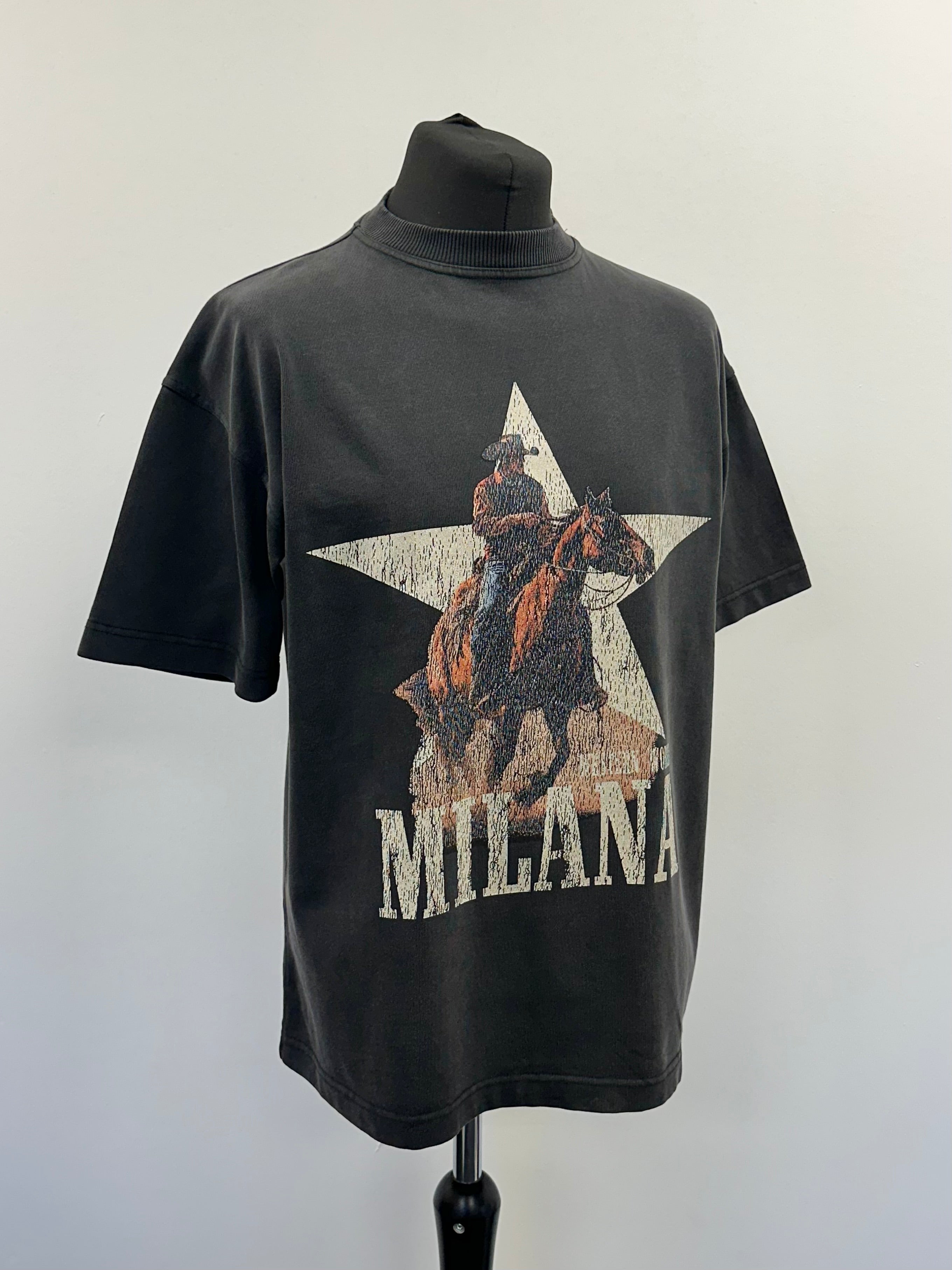 Washed Black Western World Heavyweight T-shirt.