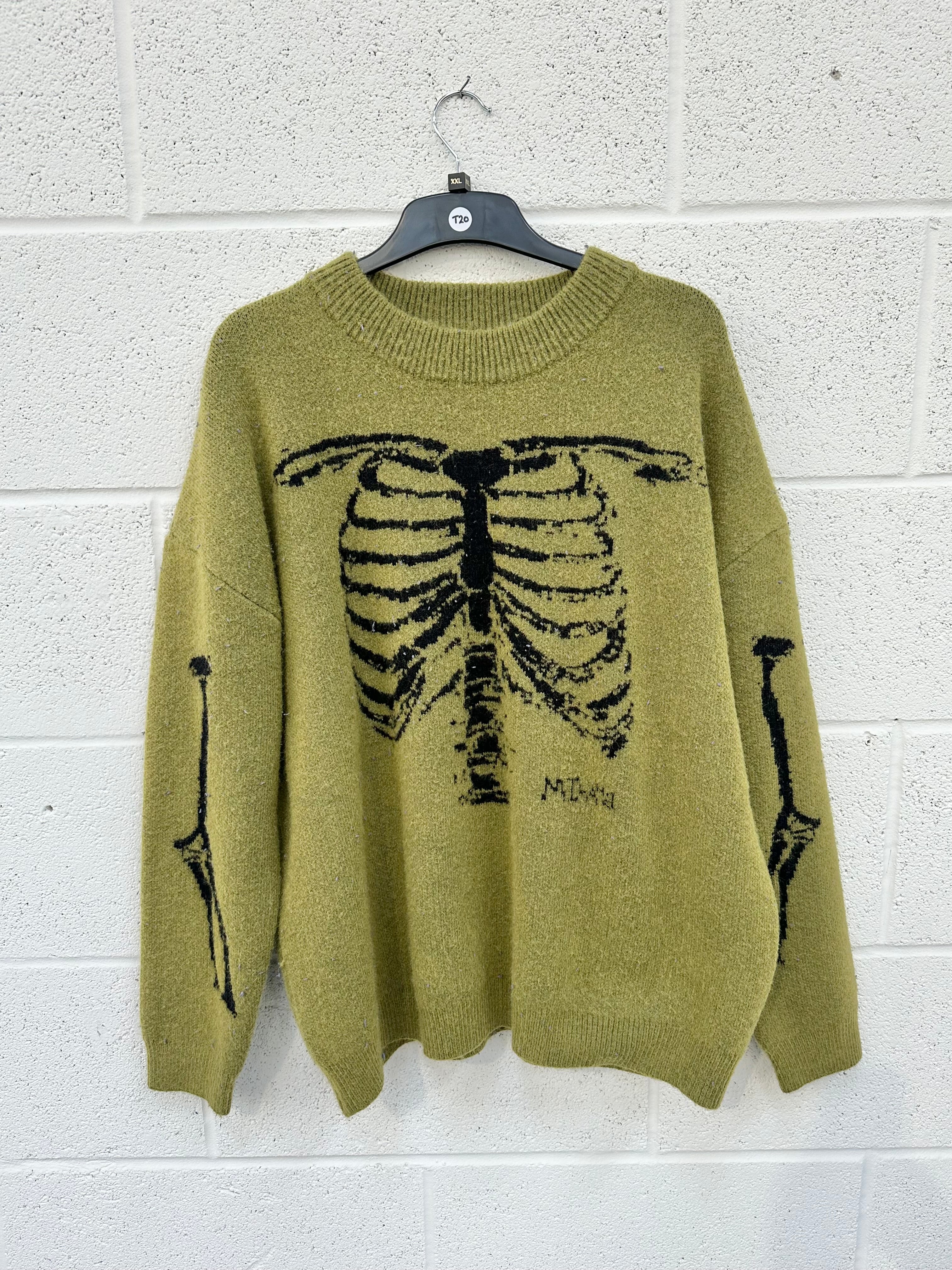 #T20 Washed Green Knitted Bones Sweatshirt.