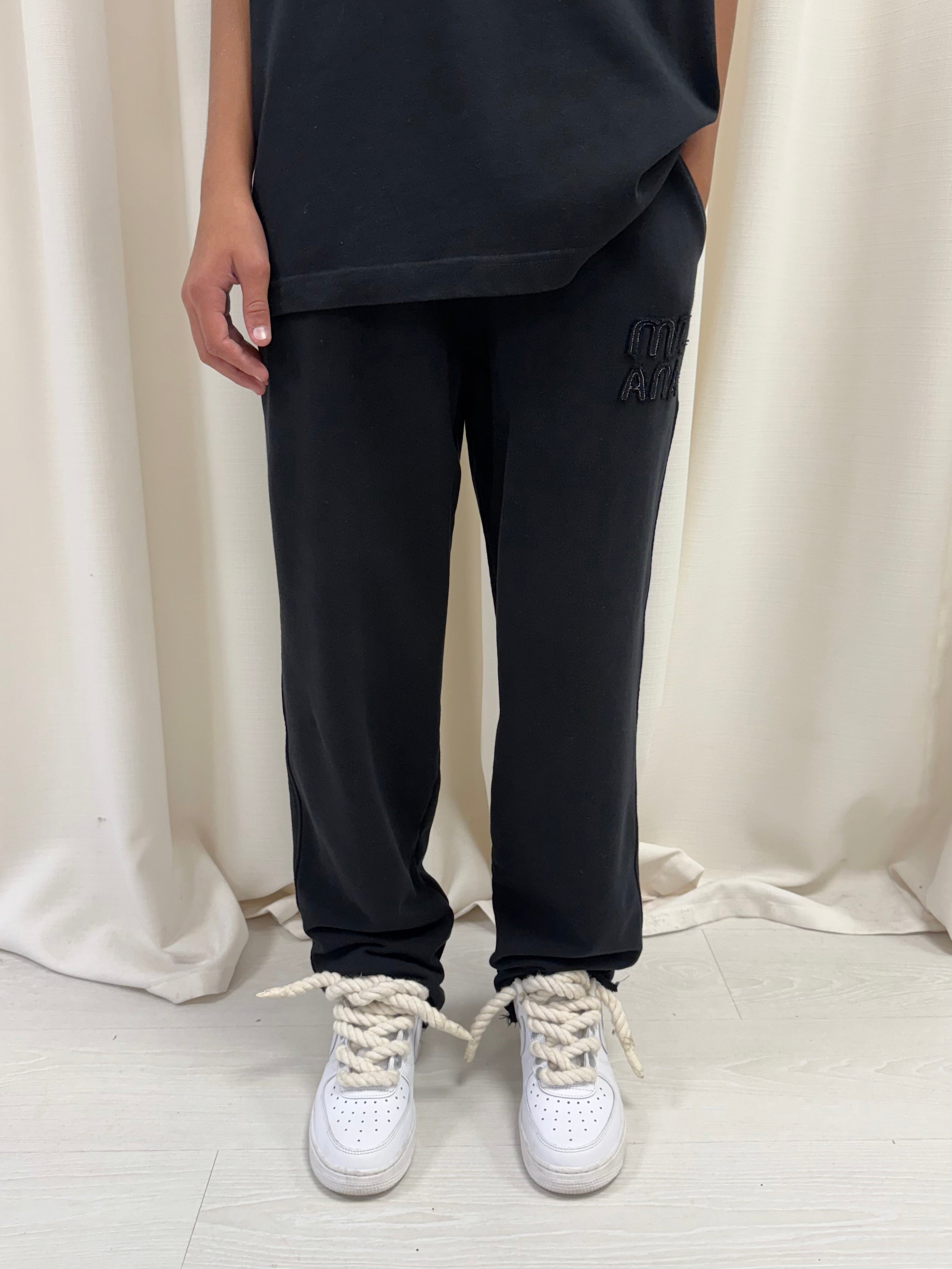 Black Appliqué Kids Relaxed Sweatpants.