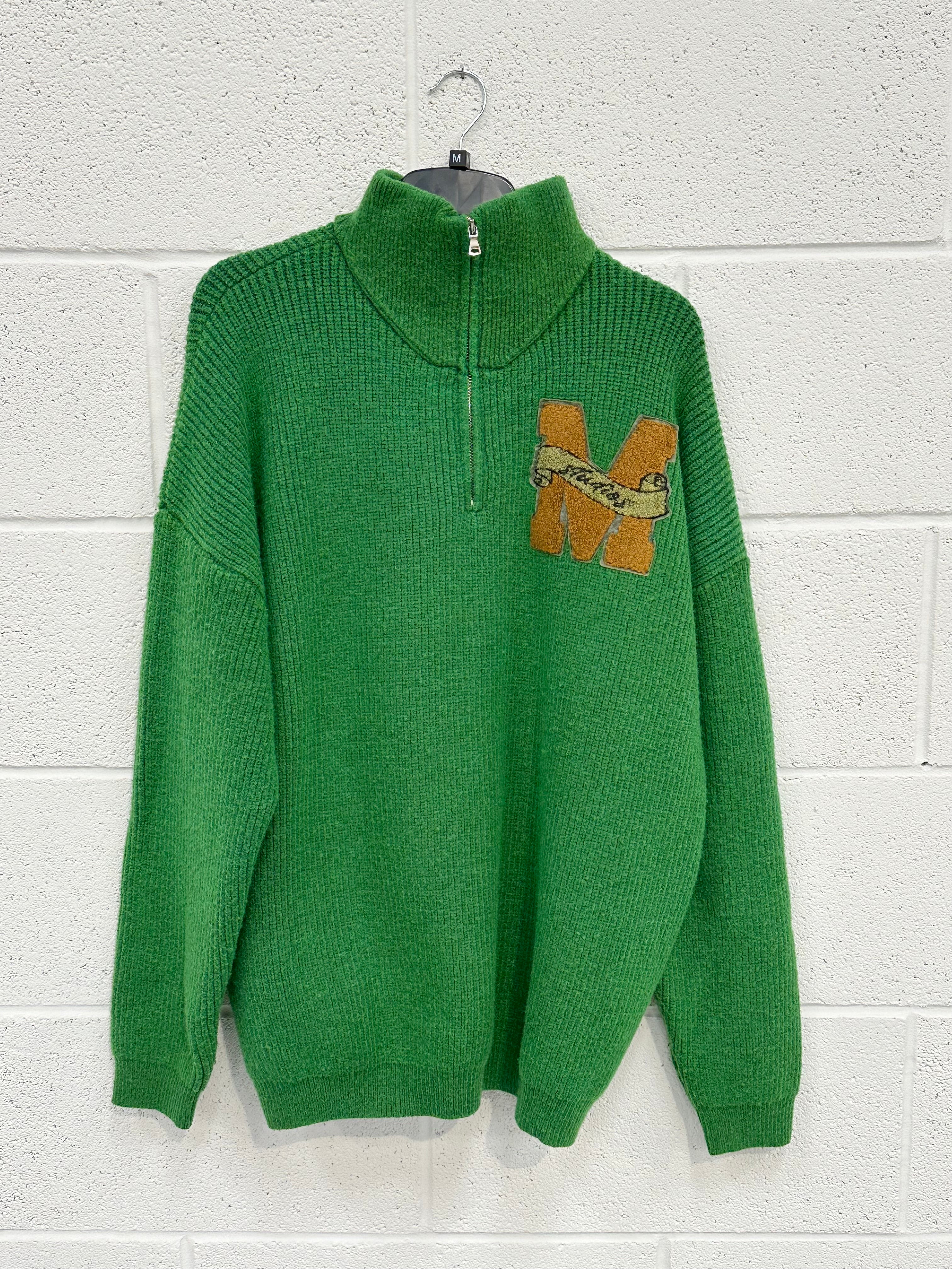 #K21 Washed Green Knitted Half Zip.