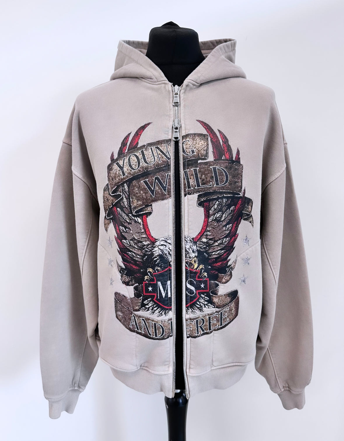 Washed Taupe Eagle Heavyweight Zip Hoodie.