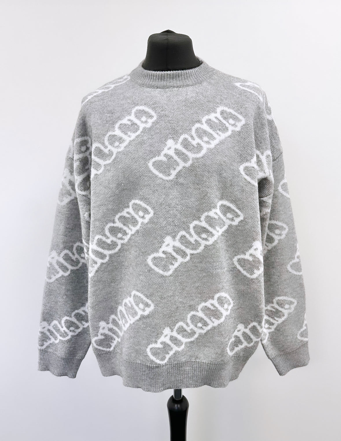 Marl Grey Bubble Heavyweight Knitted Sweatshirt.