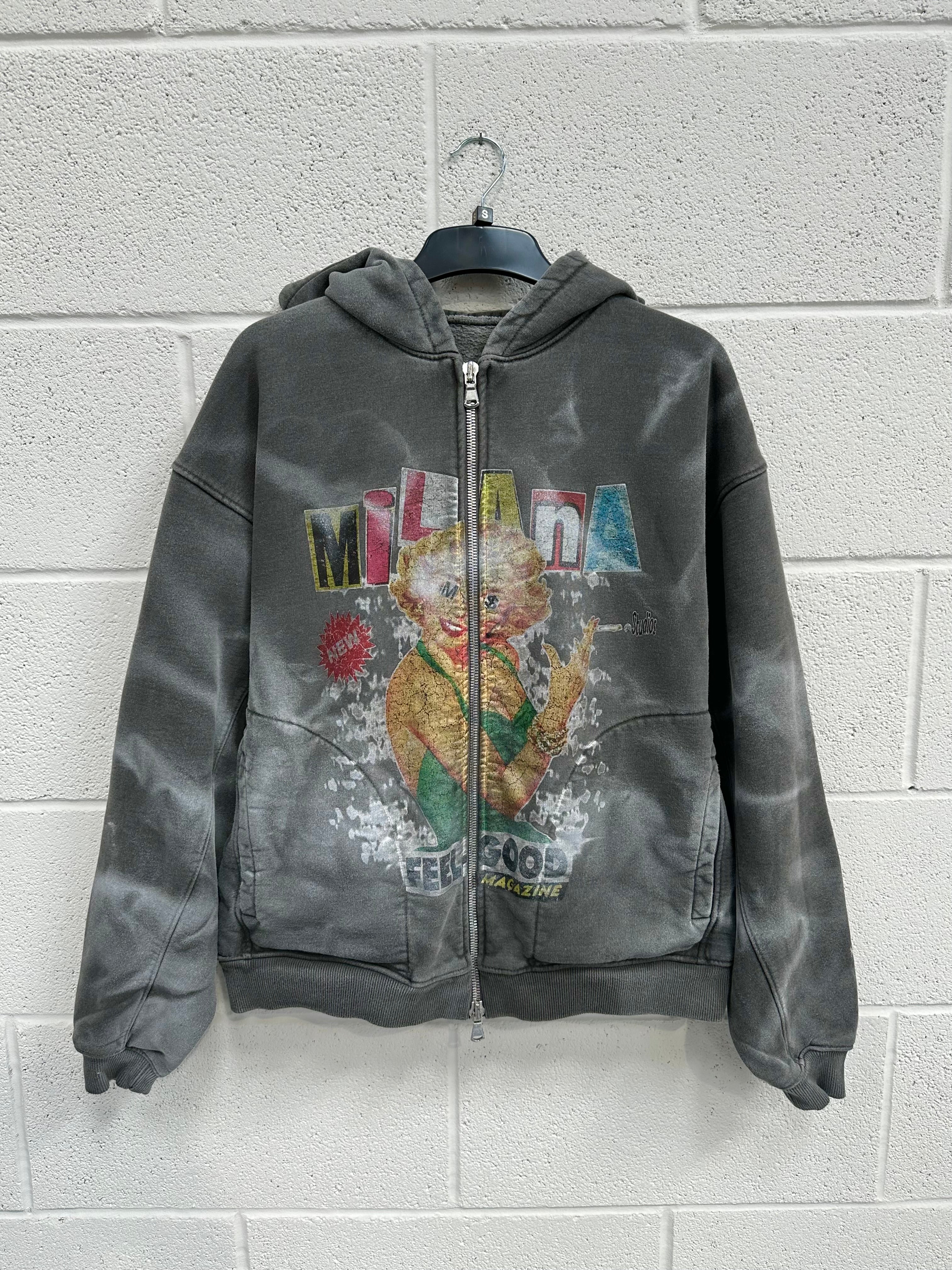 #M17 Washed Charcoal Spray Out Marilyn Heavyweight Zip Hoodie.