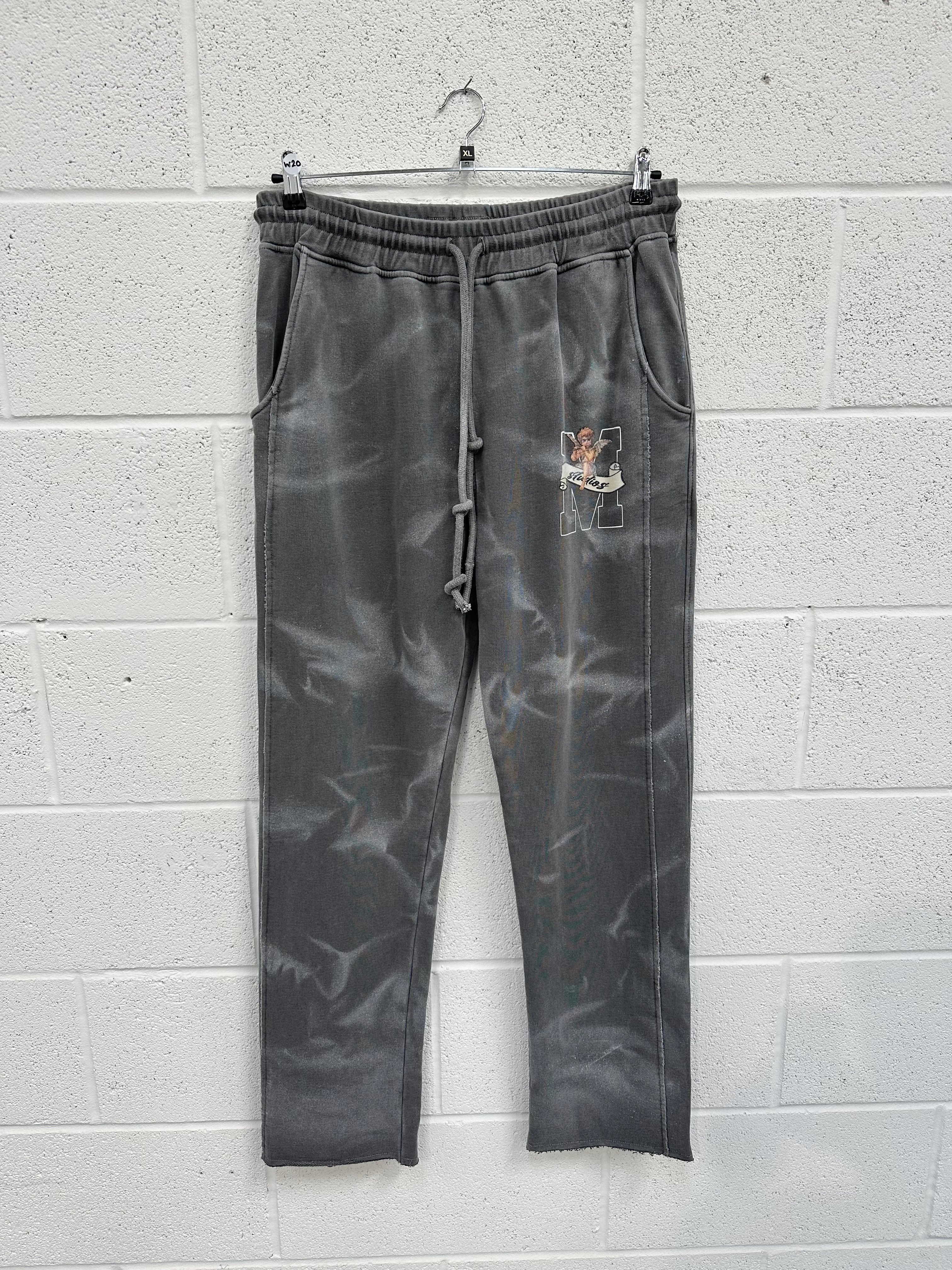 #W20 Washed Charcoal Cherub Spray Out Heavyweight Sweatpants.