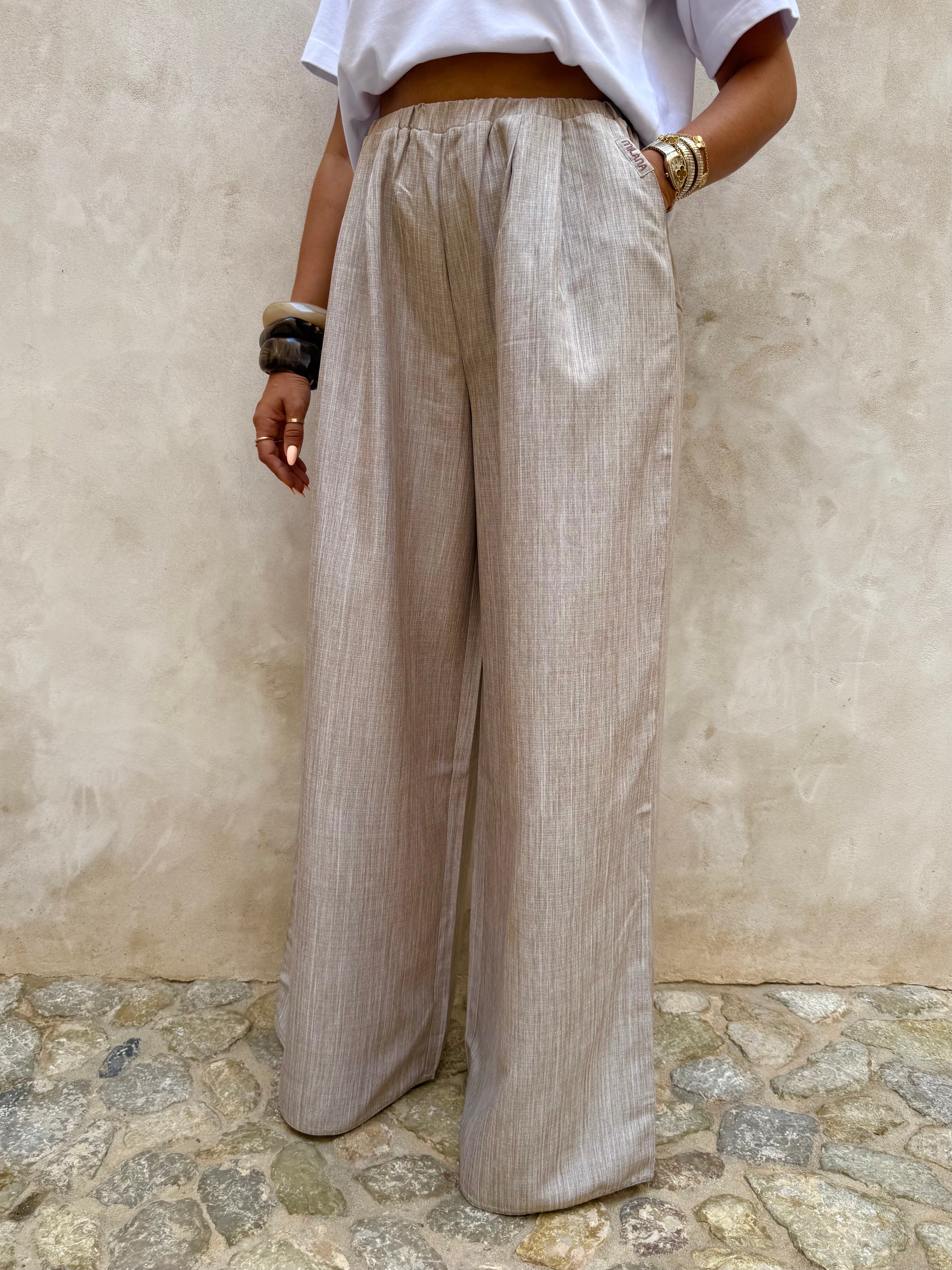 Oat Brown Milana Wide Linen Trousers.