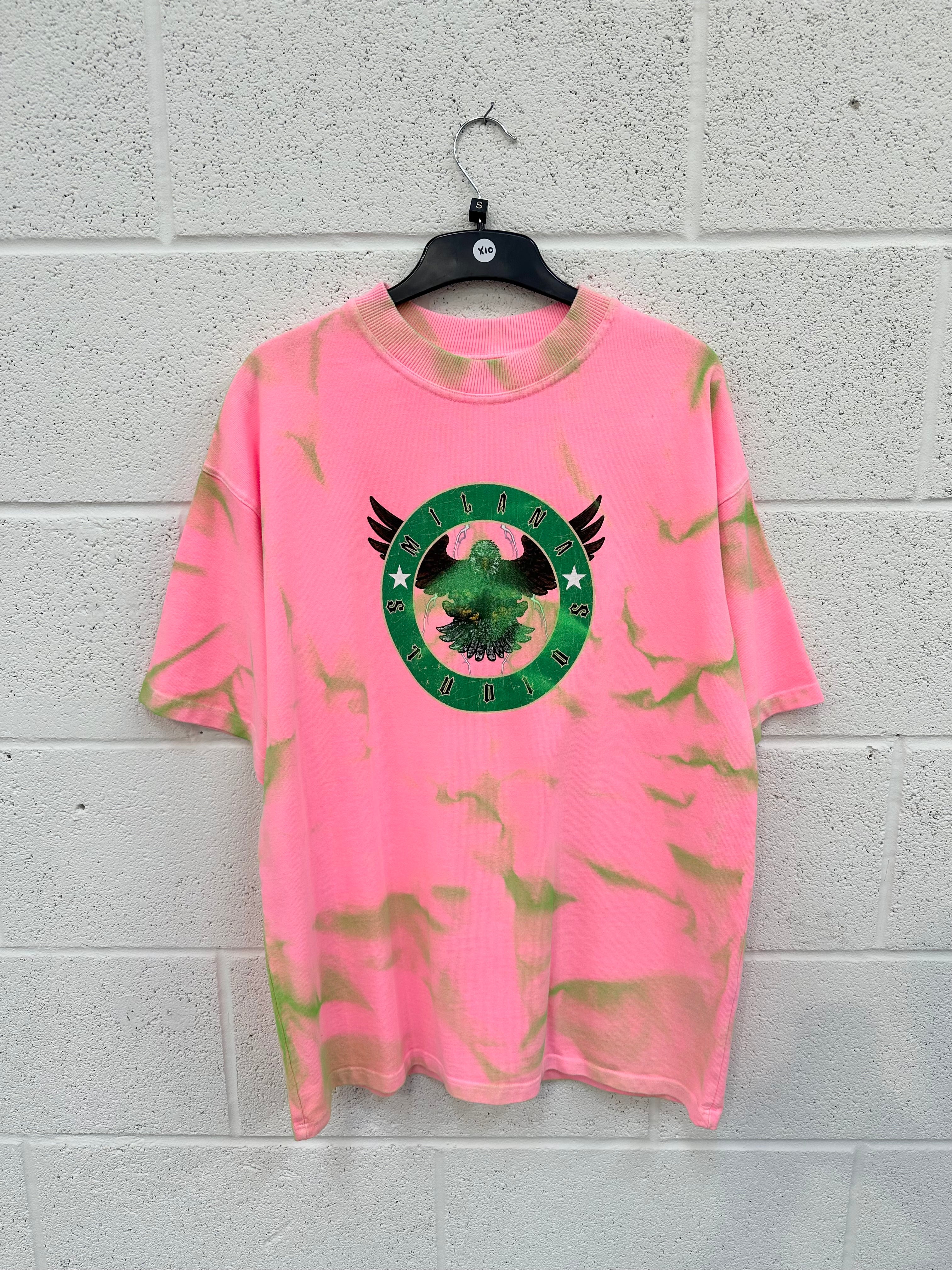 #X10 Pink Dye Effect Eagle Heavyweight T-shirt.