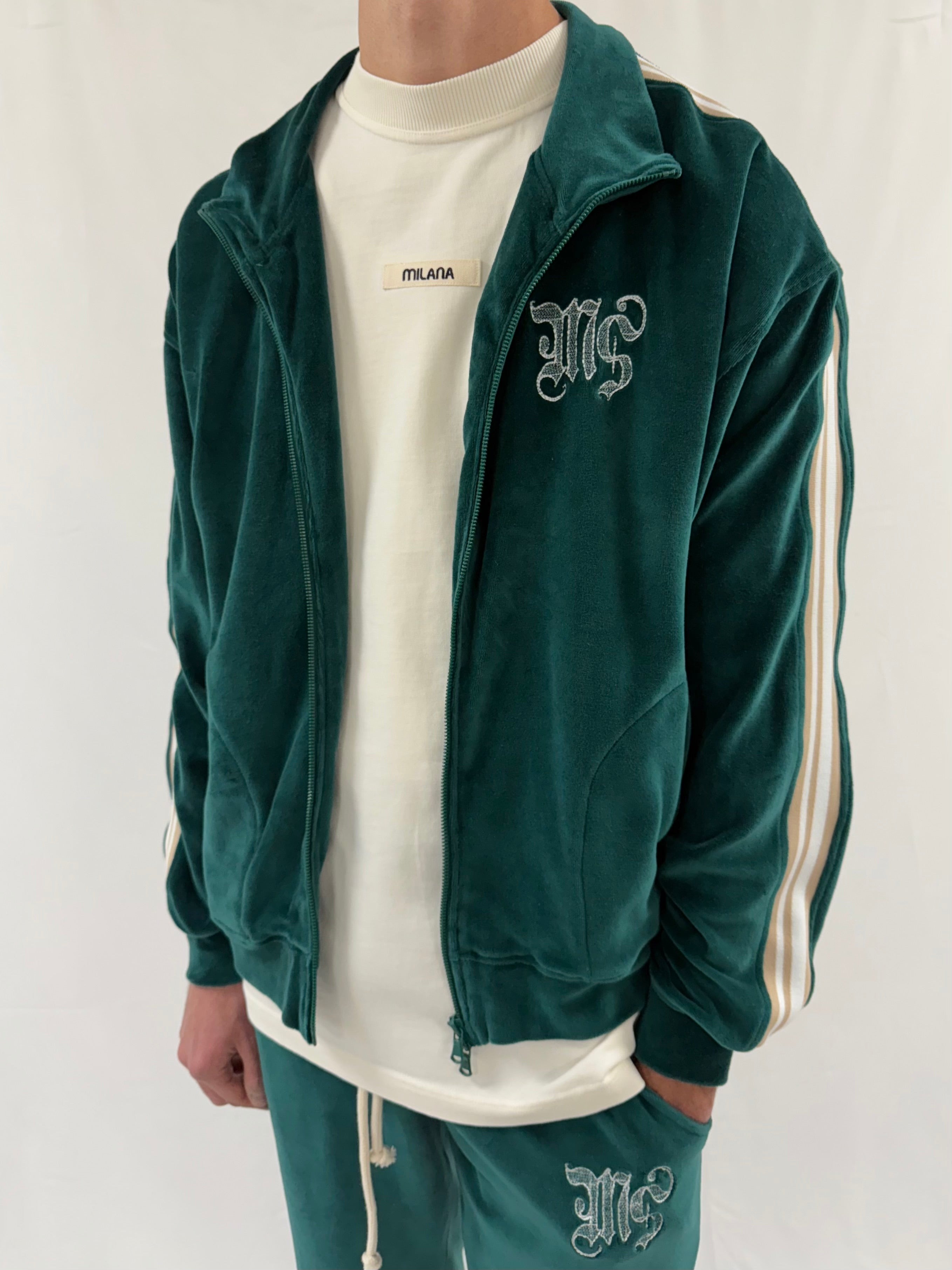 Pine Green Velour Zip Jacket.