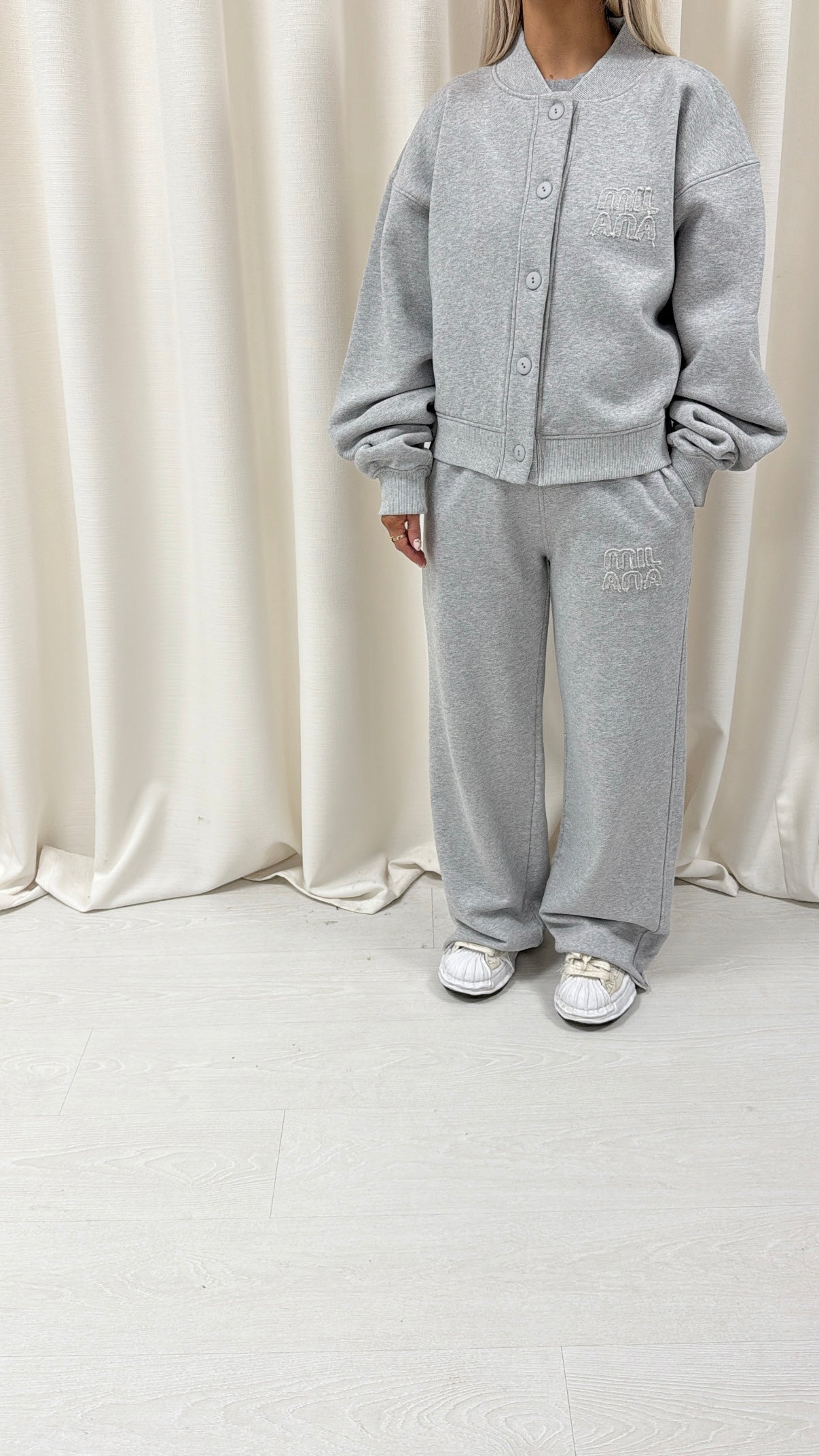 Marl Grey Appliqué Heavyweight Bomber Jacket.